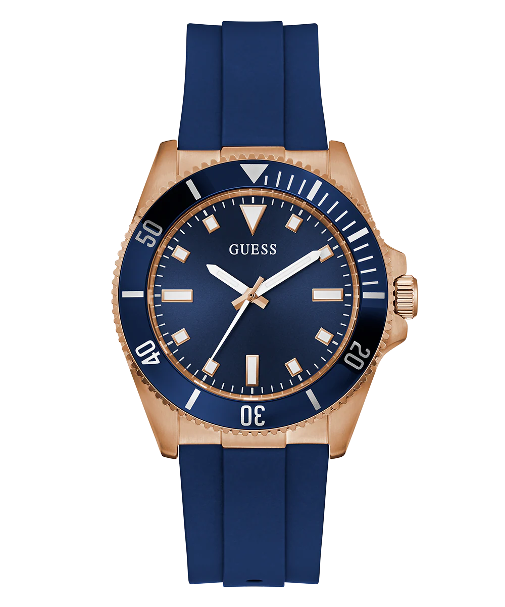 GUESS Mens Blue Rose Gold Tone Analog Watch - Image 5