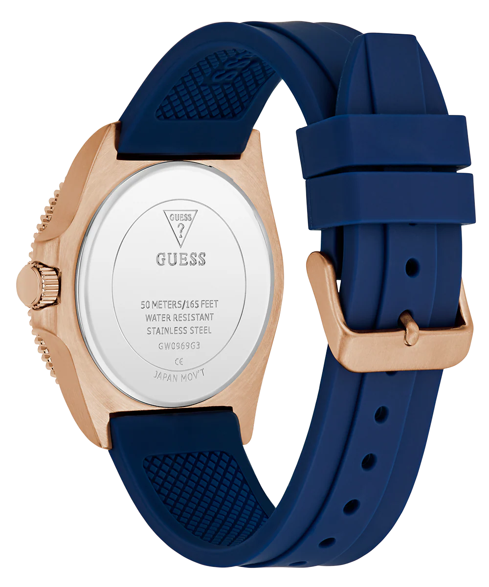 GUESS Mens Blue Rose Gold Tone Analog Watch - Image 7