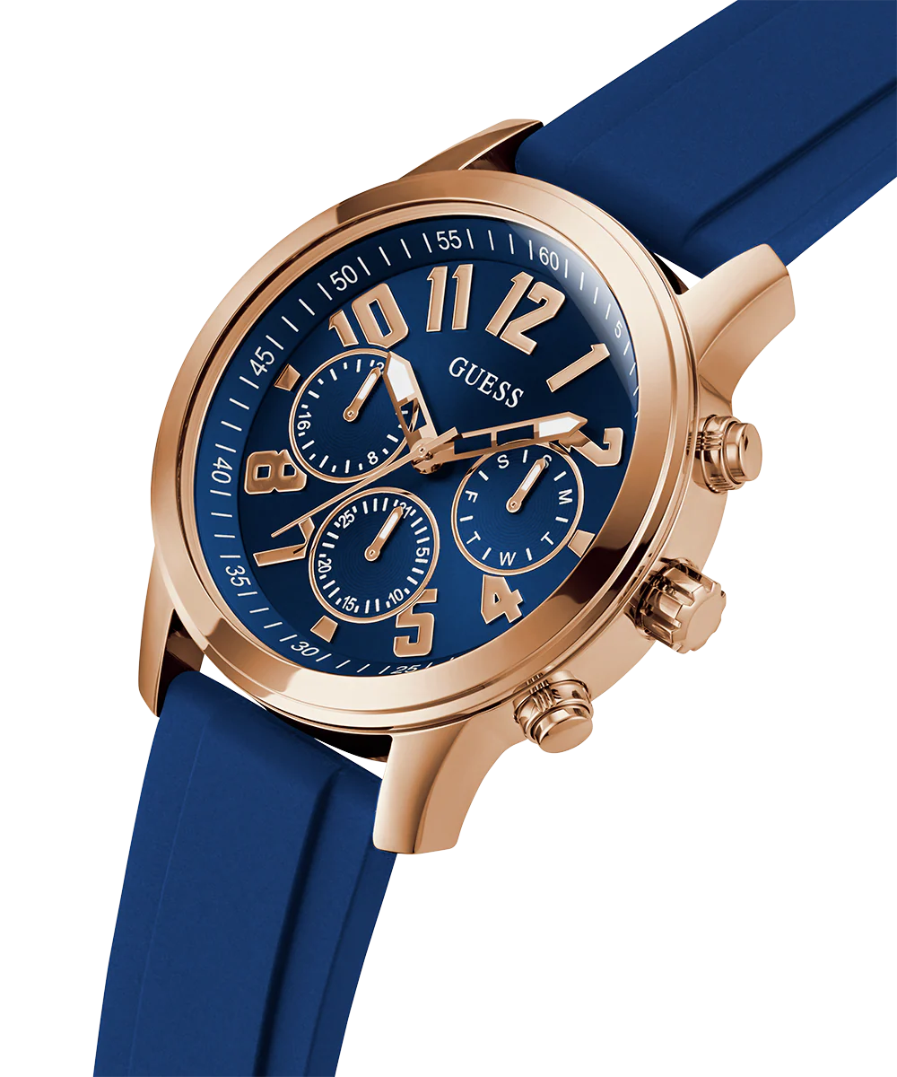 GUESS Mens Blue Rose Gold Tone Multi-function Watch - Image 2