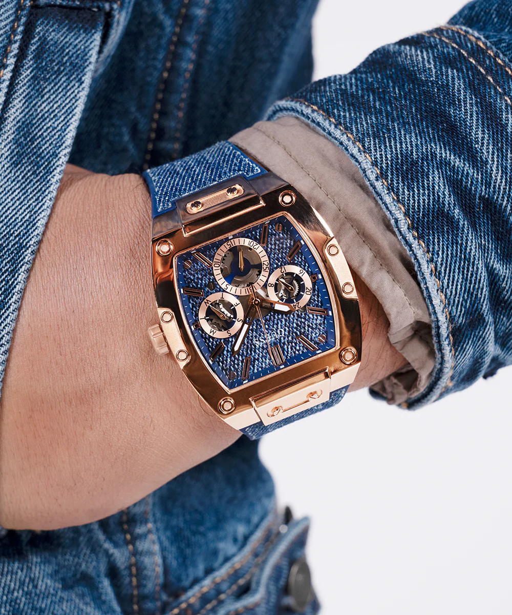 GUESS Mens Blue Rose Gold Tone Multi-function Watch - Image 4
