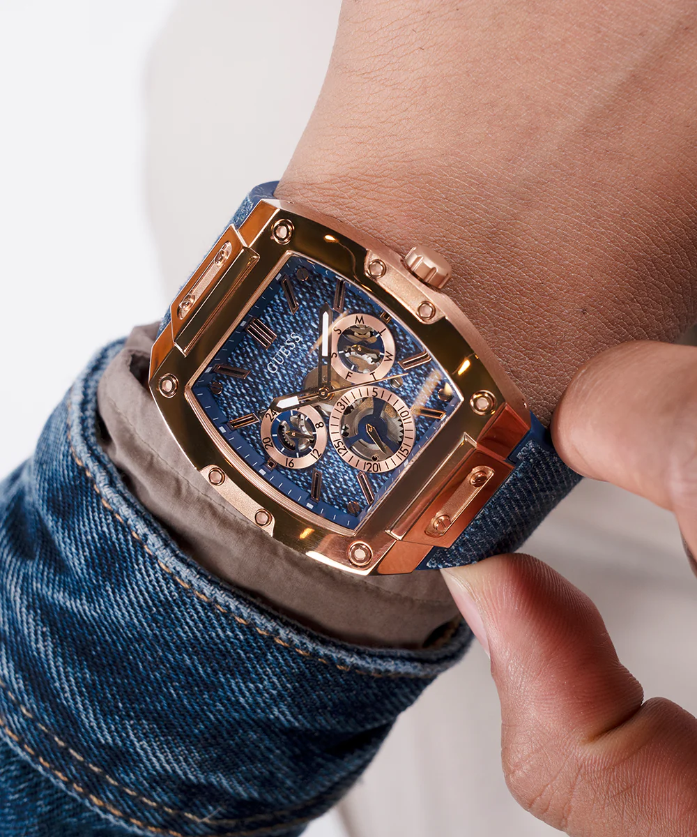 GUESS Mens Blue Rose Gold Tone Multi-function Watch - Image 6
