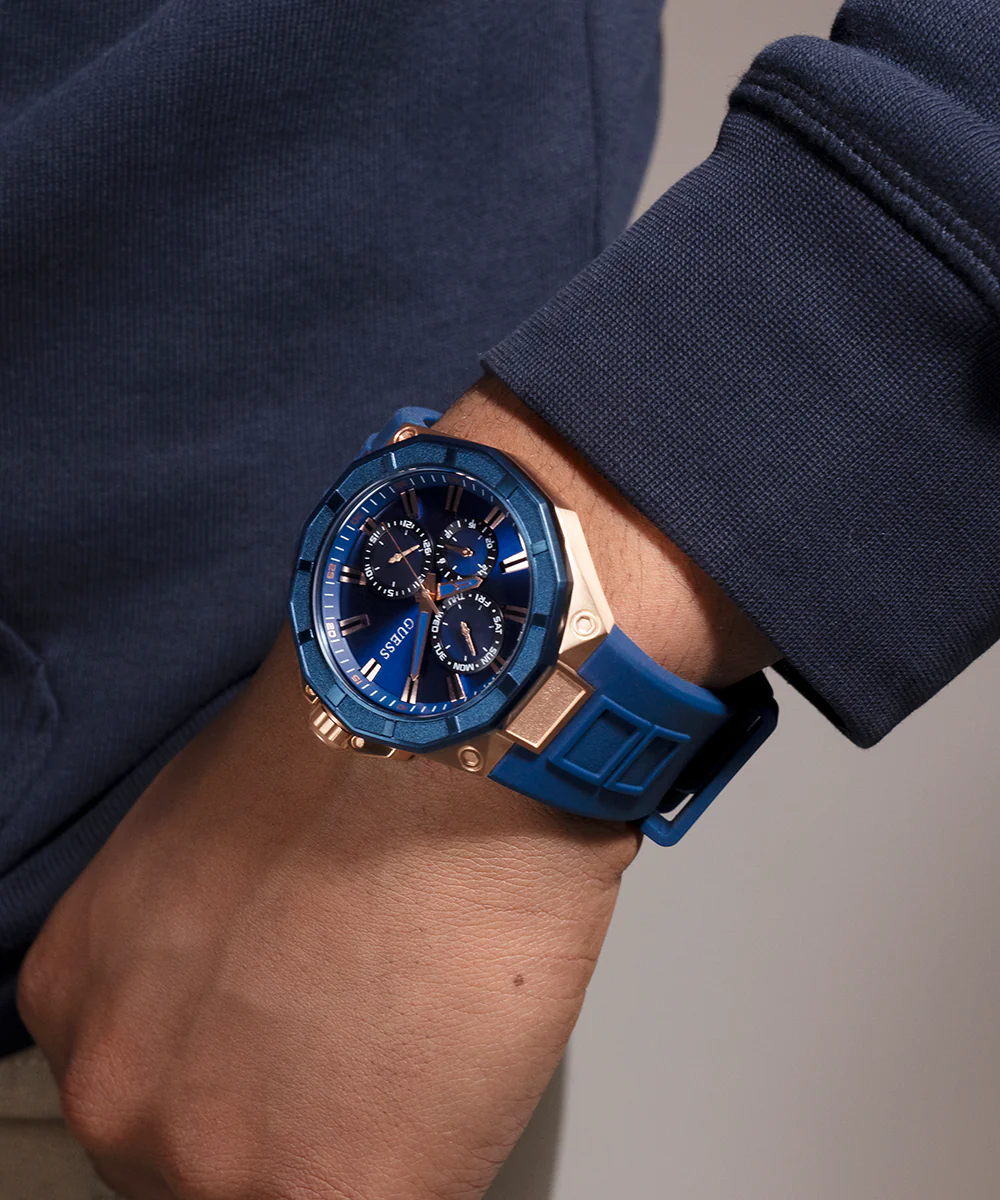 GUESS Mens Blue Rose Gold Tone Multi-function Watch - Image 5