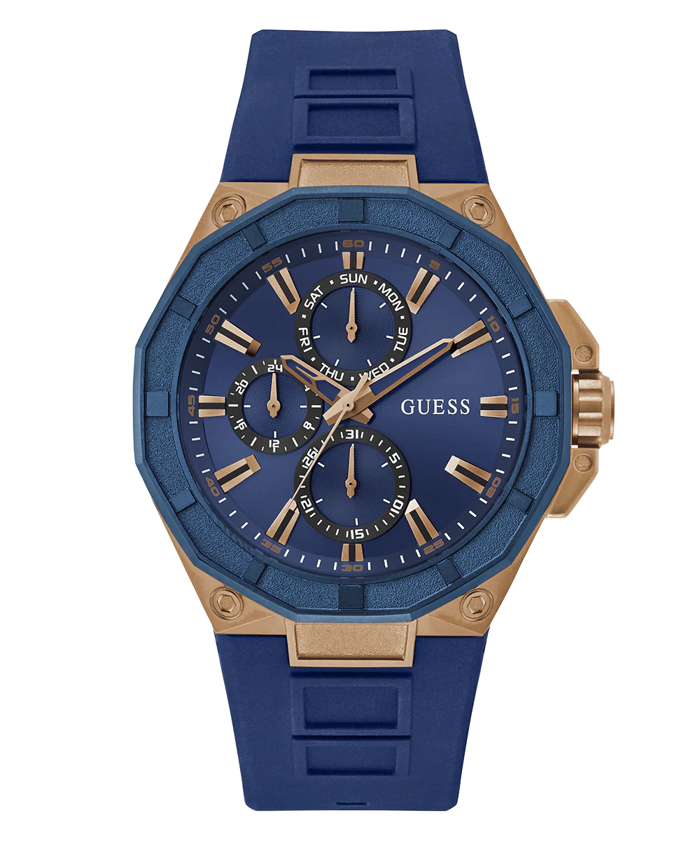 GUESS Mens Blue Rose Gold Tone Multi-function Watch - Image 6