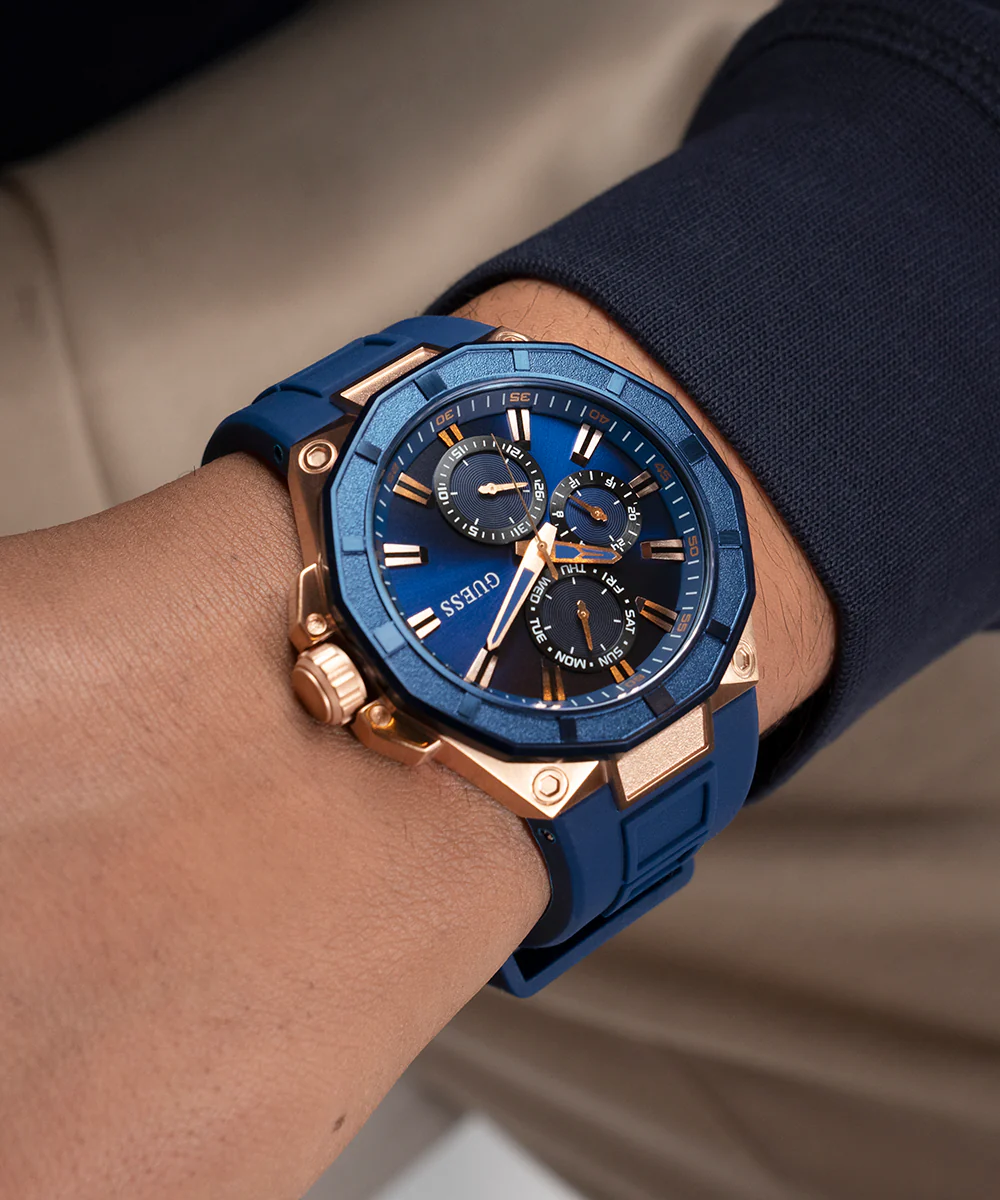GUESS Mens Blue Rose Gold Tone Multi-function Watch - Image 7
