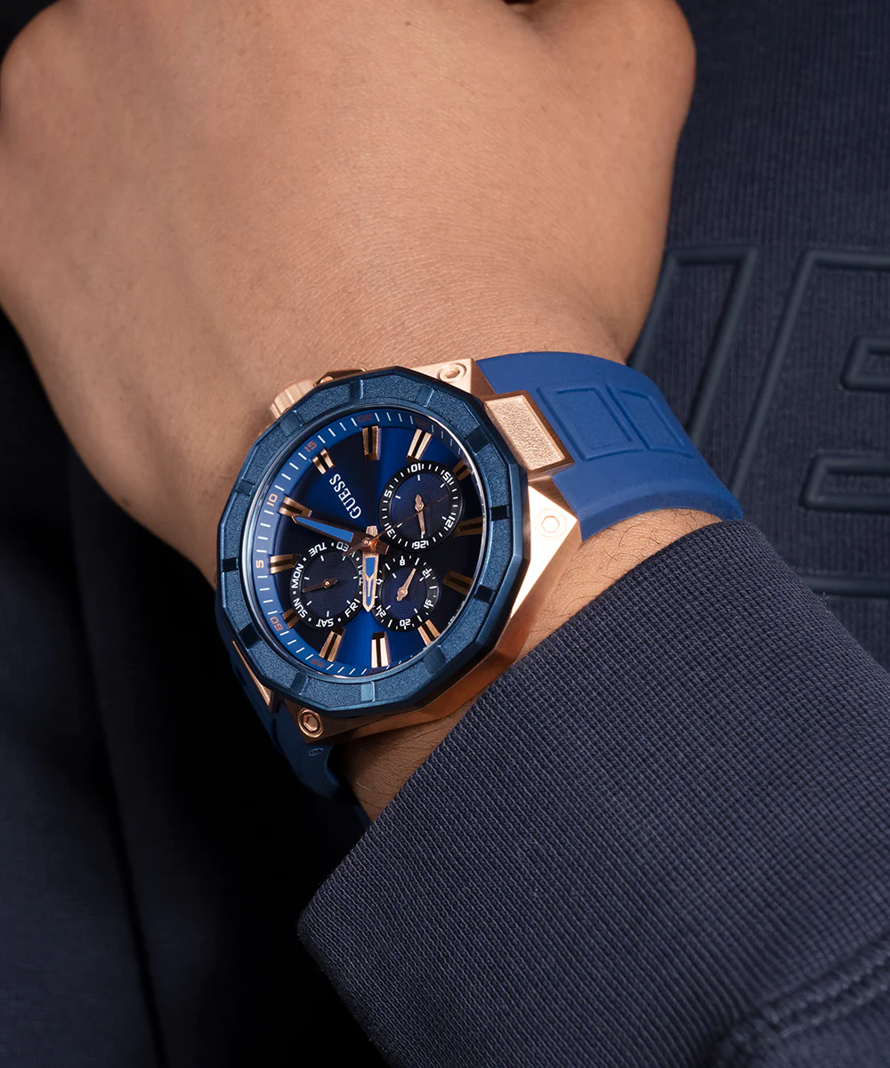 GUESS Mens Blue Rose Gold Tone Multi-function Watch - Image 8