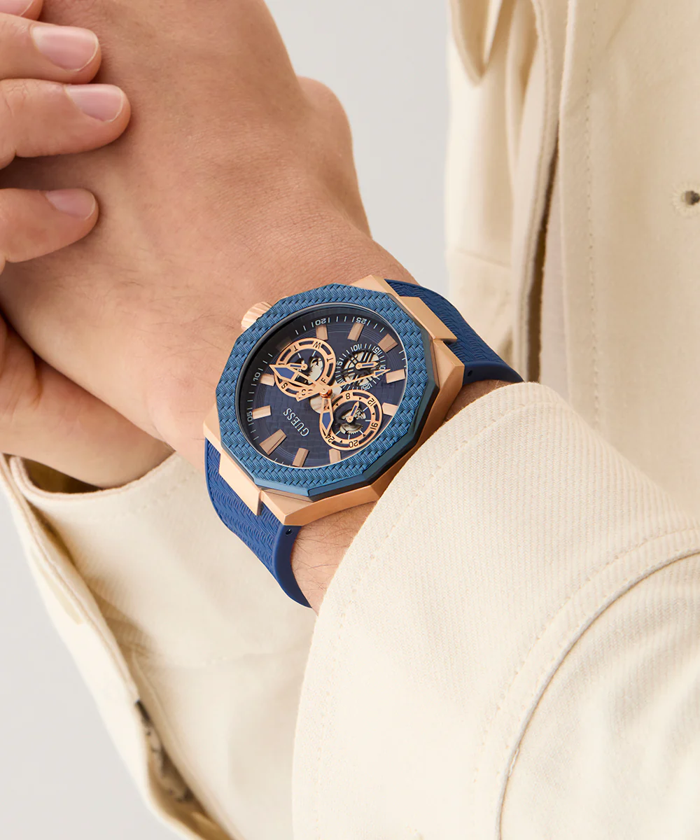 GUESS Mens Blue Rose Gold Tone Multi-function Watch - Image 3