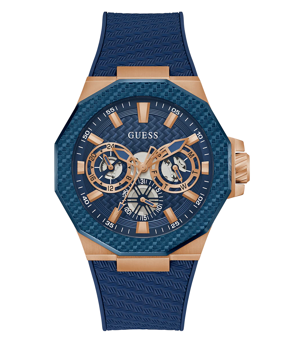 GUESS Mens Blue Rose Gold Tone Multi-function Watch - Image 5