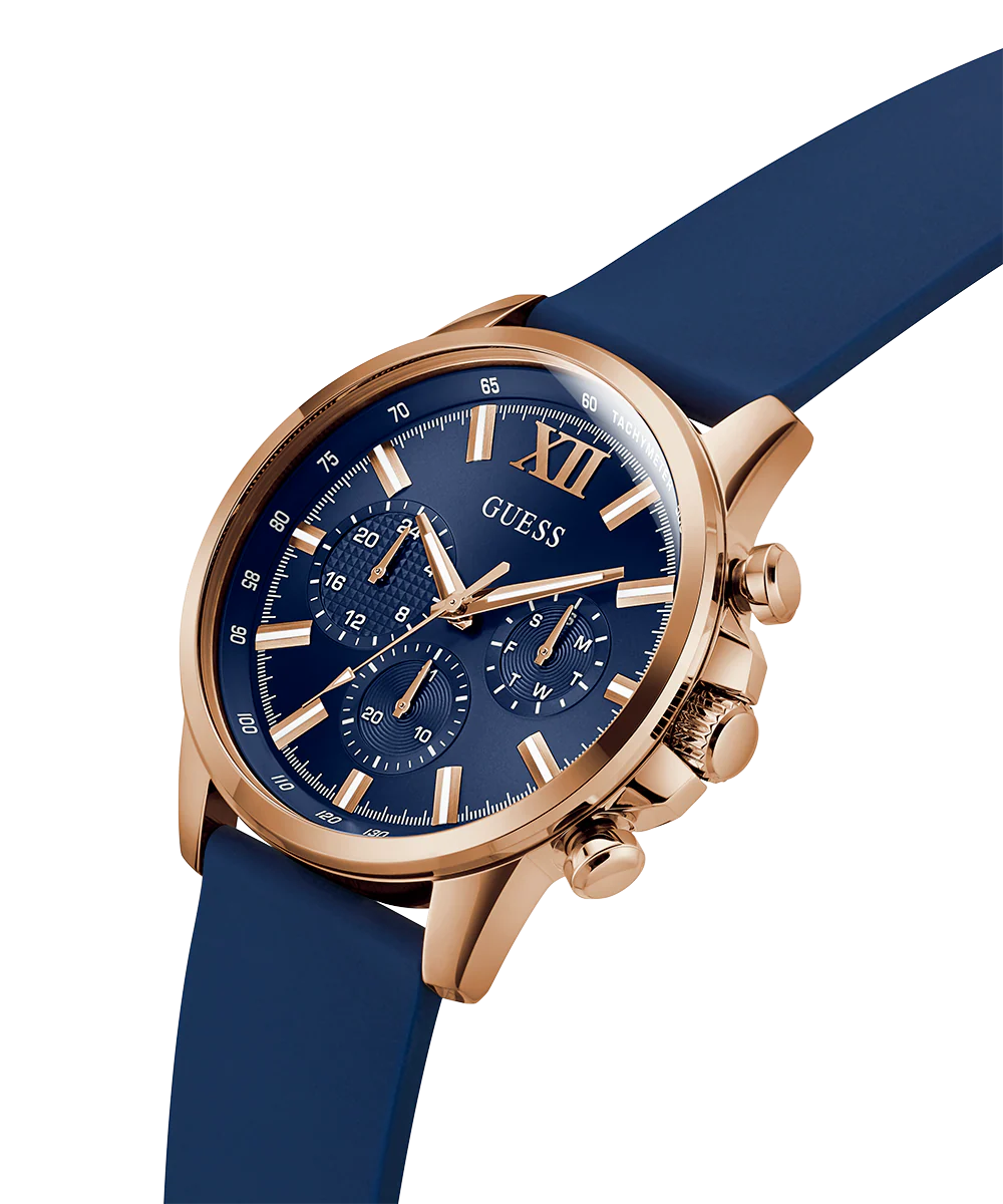 GUESS Mens Blue Rose Gold Tone Multi-function Watch - Image 2