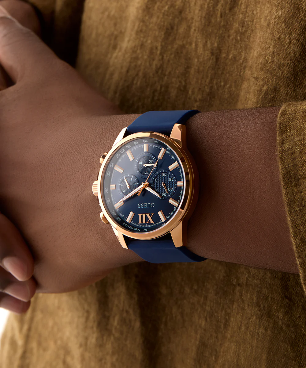 GUESS Mens Blue Rose Gold Tone Multi-function Watch - Image 3
