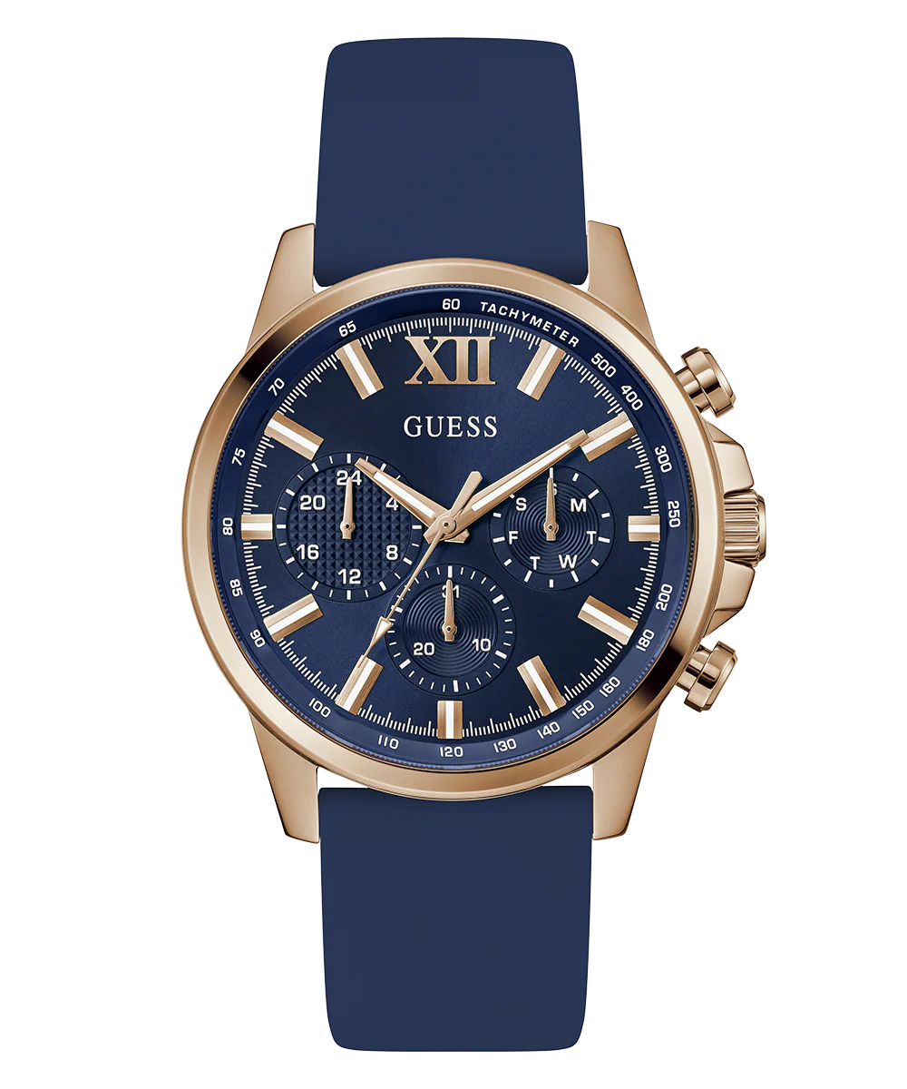 GUESS Mens Blue Rose Gold Tone Multi-function Watch - Image 4