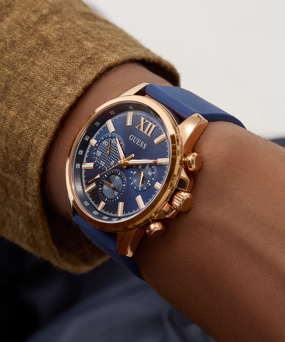 GUESS Mens Blue Rose Gold Tone Multi-function Watch - Image 5