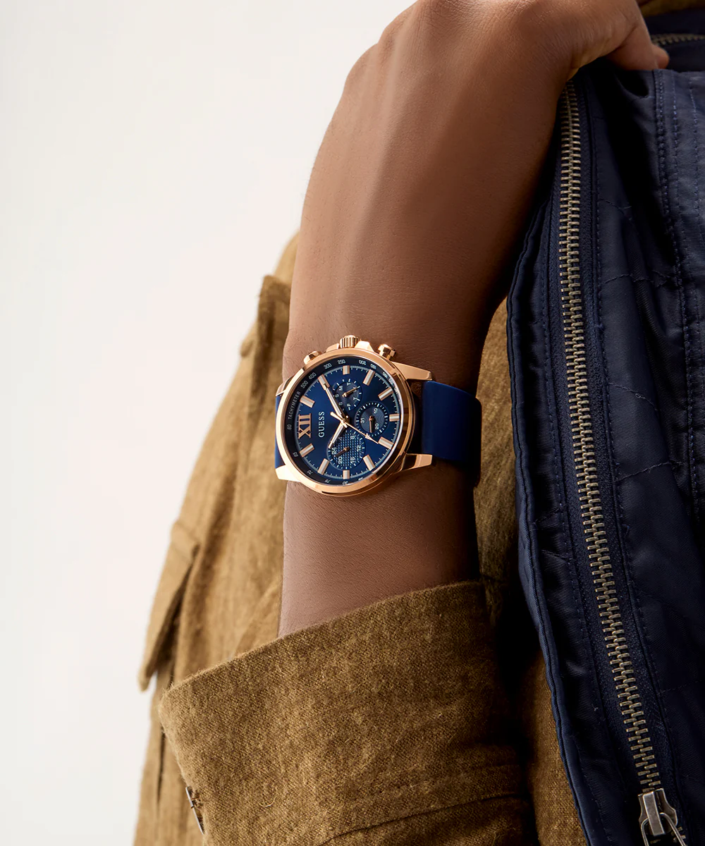 GUESS Mens Blue Rose Gold Tone Multi-function Watch - Image 6
