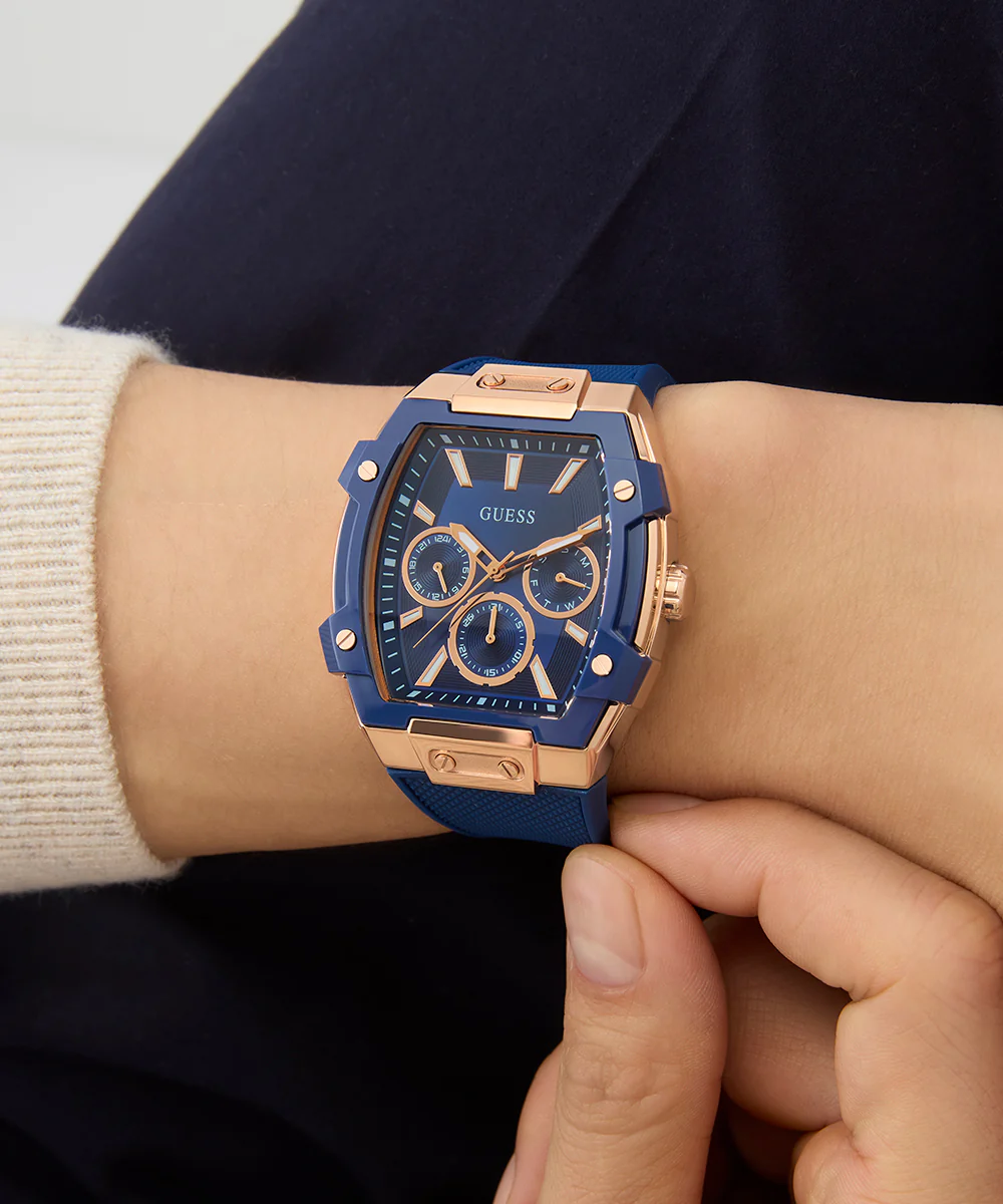 GUESS Mens Blue Rose Gold Tone Multi-function Watch - Image 2