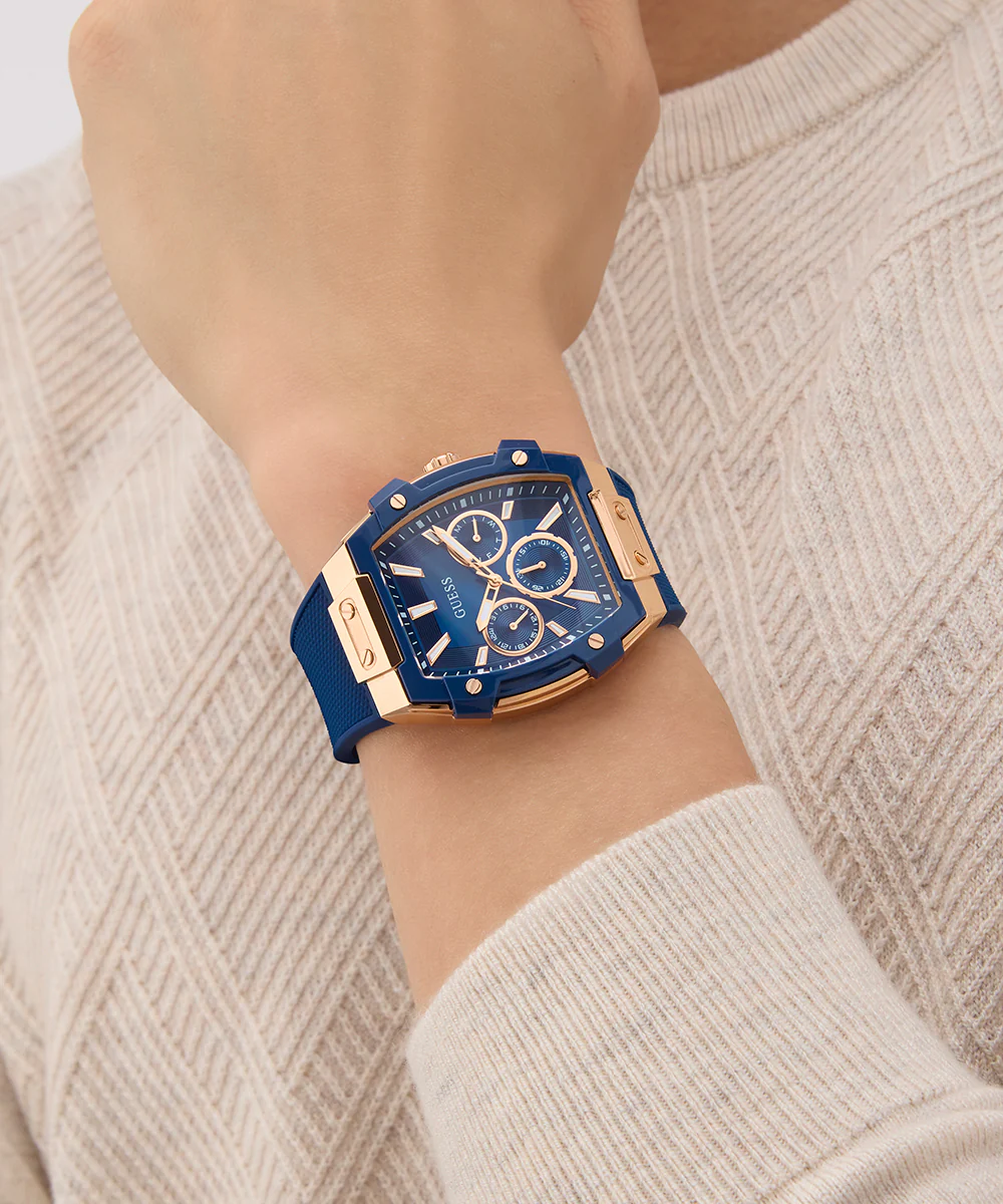 GUESS Mens Blue Rose Gold Tone Multi-function Watch - Image 4
