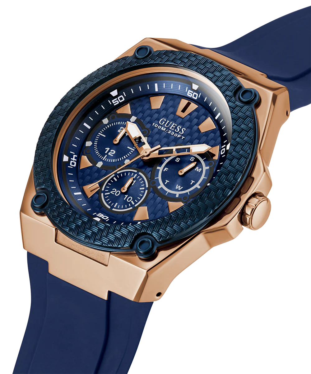 GUESS Mens Blue Rose Gold Tone Multi-function Watch - Image 2
