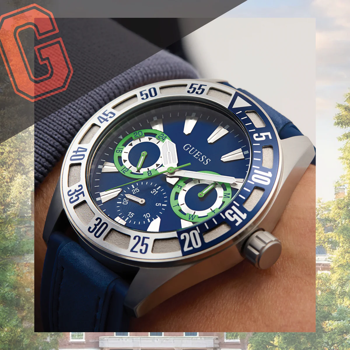 GUESS Mens Blue Silver Tone Multi-function Watch - Image 3