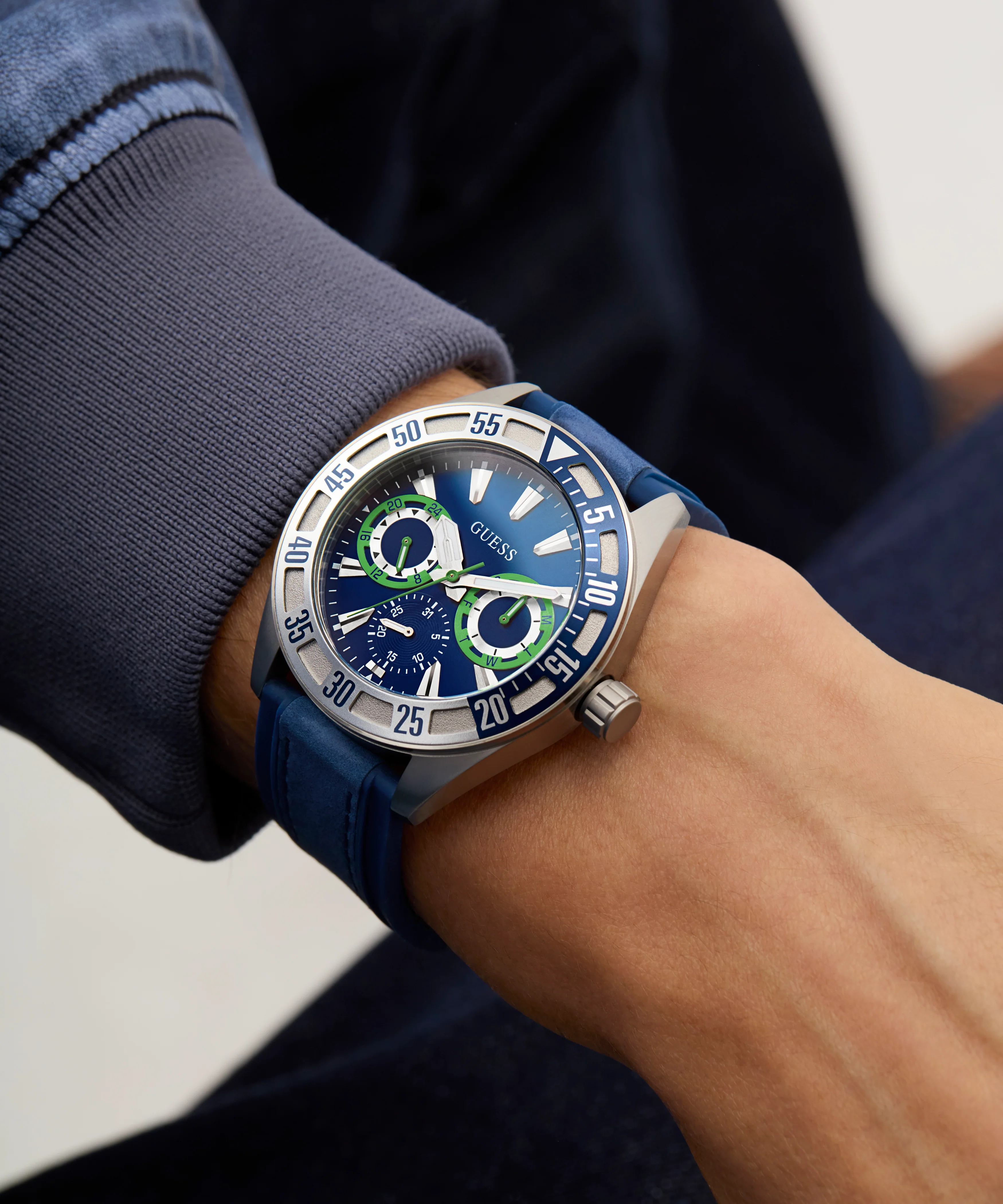 GUESS Mens Blue Silver Tone Multi-function Watch - Image 6
