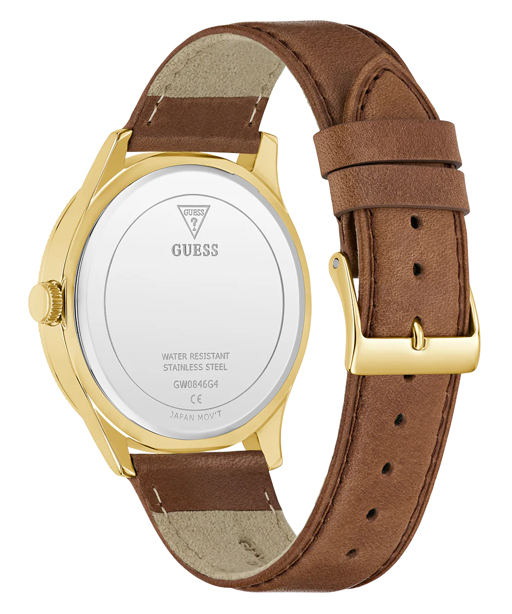 GUESS Mens Brown Gold Tone Analog Watch - Image 4