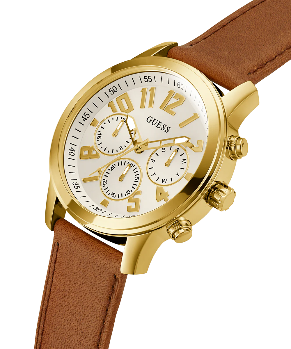 GUESS Mens Brown Gold Tone Multi-function Watch - Image 3