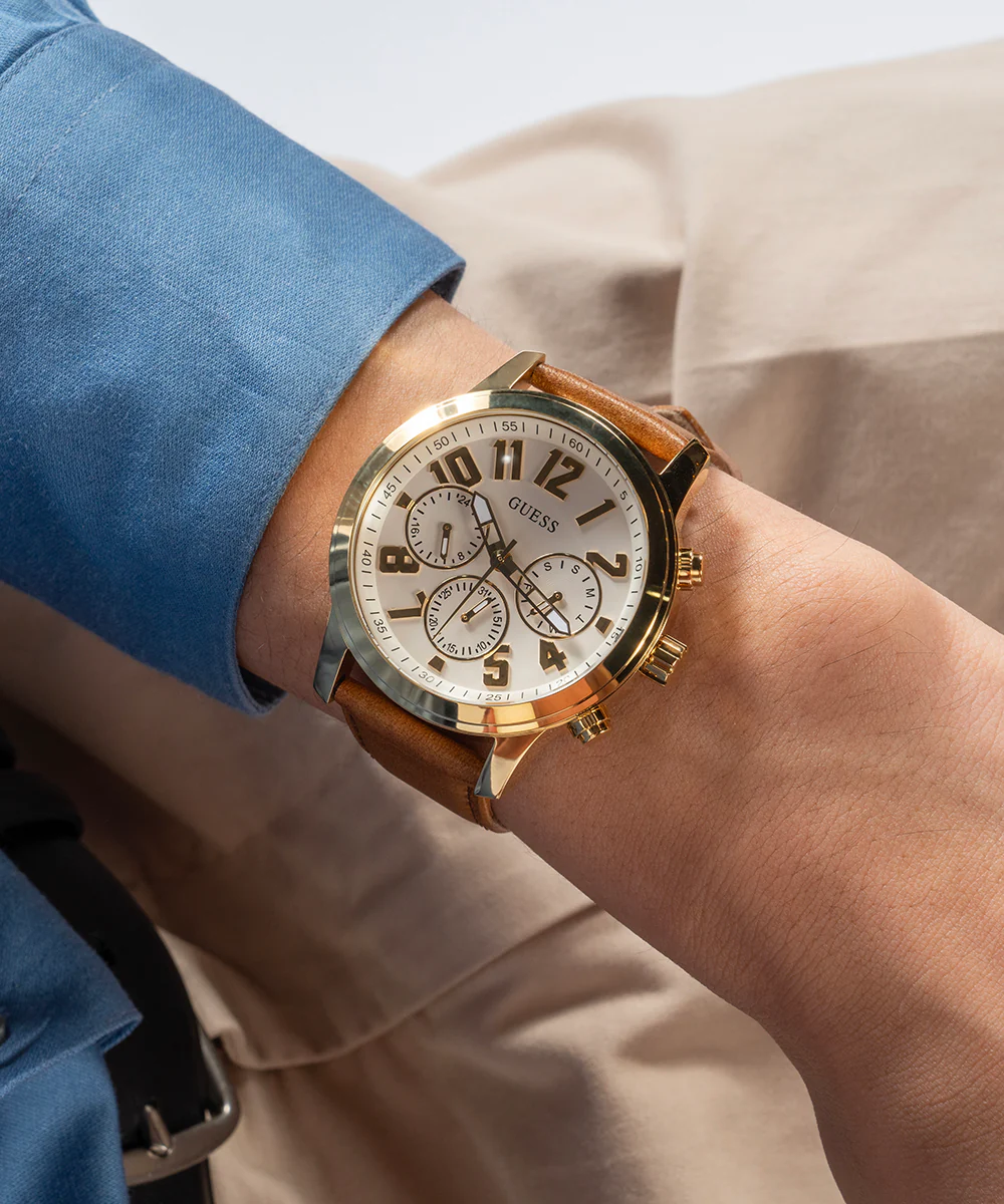 GUESS Mens Brown Gold Tone Multi-function Watch - Image 4