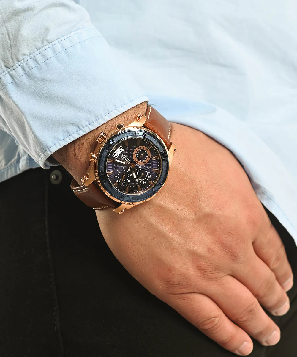 GUESS Mens Brown Rose Gold Tone Chronograph Watch - Image 2