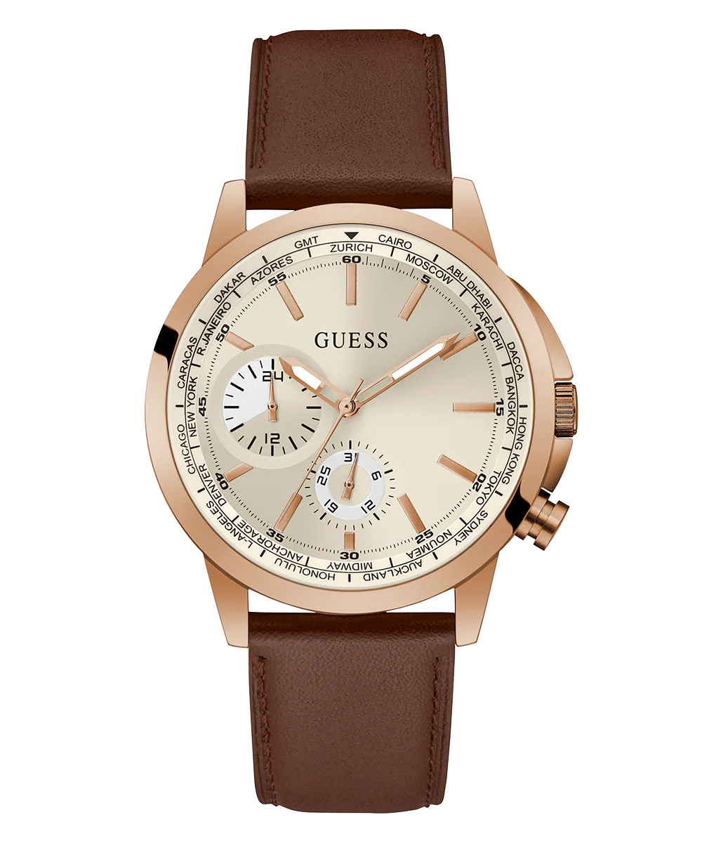 GUESS Mens Brown Rose Gold Tone Multi-function Watch - Image 2