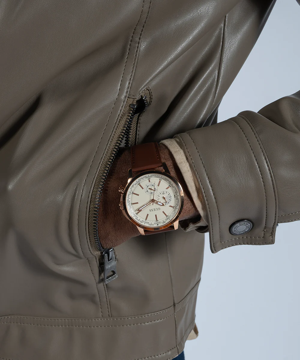 GUESS Mens Brown Rose Gold Tone Multi-function Watch - Image 3