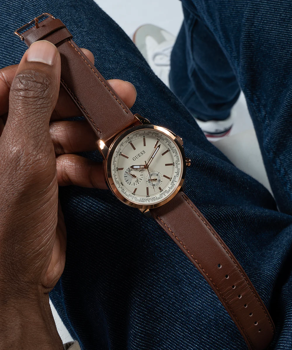 GUESS Mens Brown Rose Gold Tone Multi-function Watch - Image 6