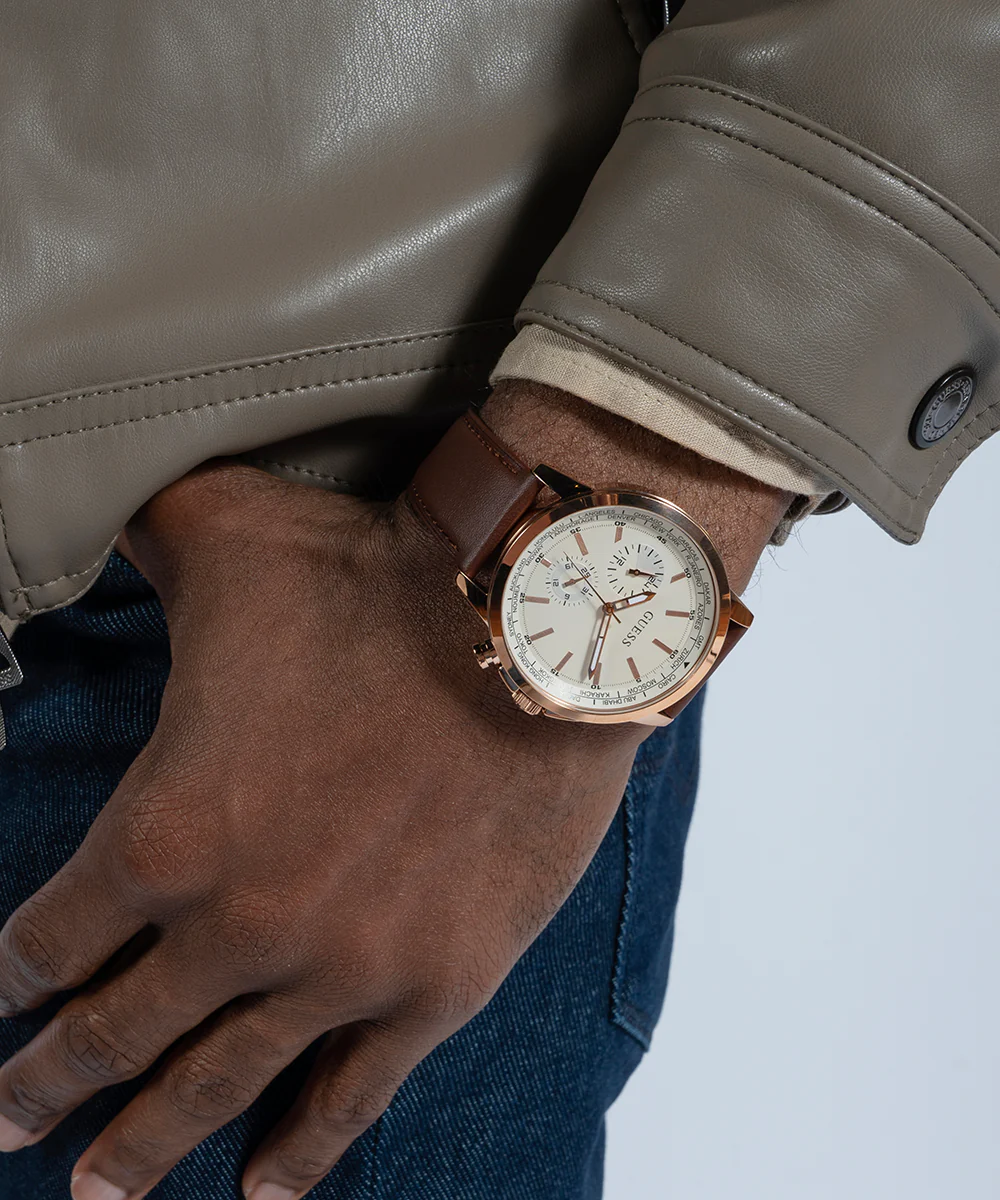 GUESS Mens Brown Rose Gold Tone Multi-function Watch - Image 8