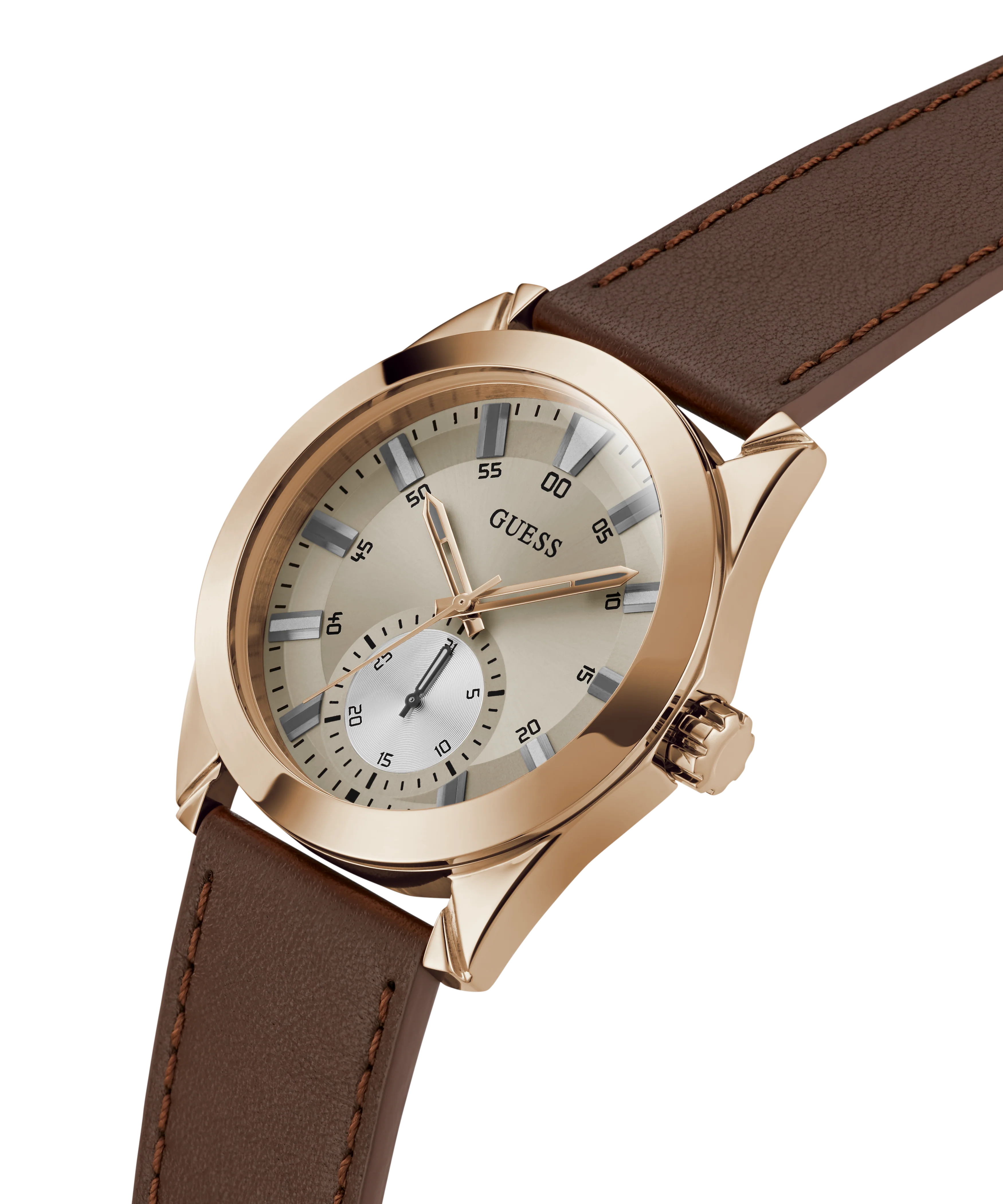 GUESS Mens Brown Rose Gold Tone Multi-function Watch - Image 2