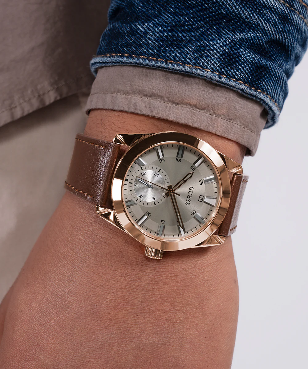 GUESS Mens Brown Rose Gold Tone Multi-function Watch - Image 3