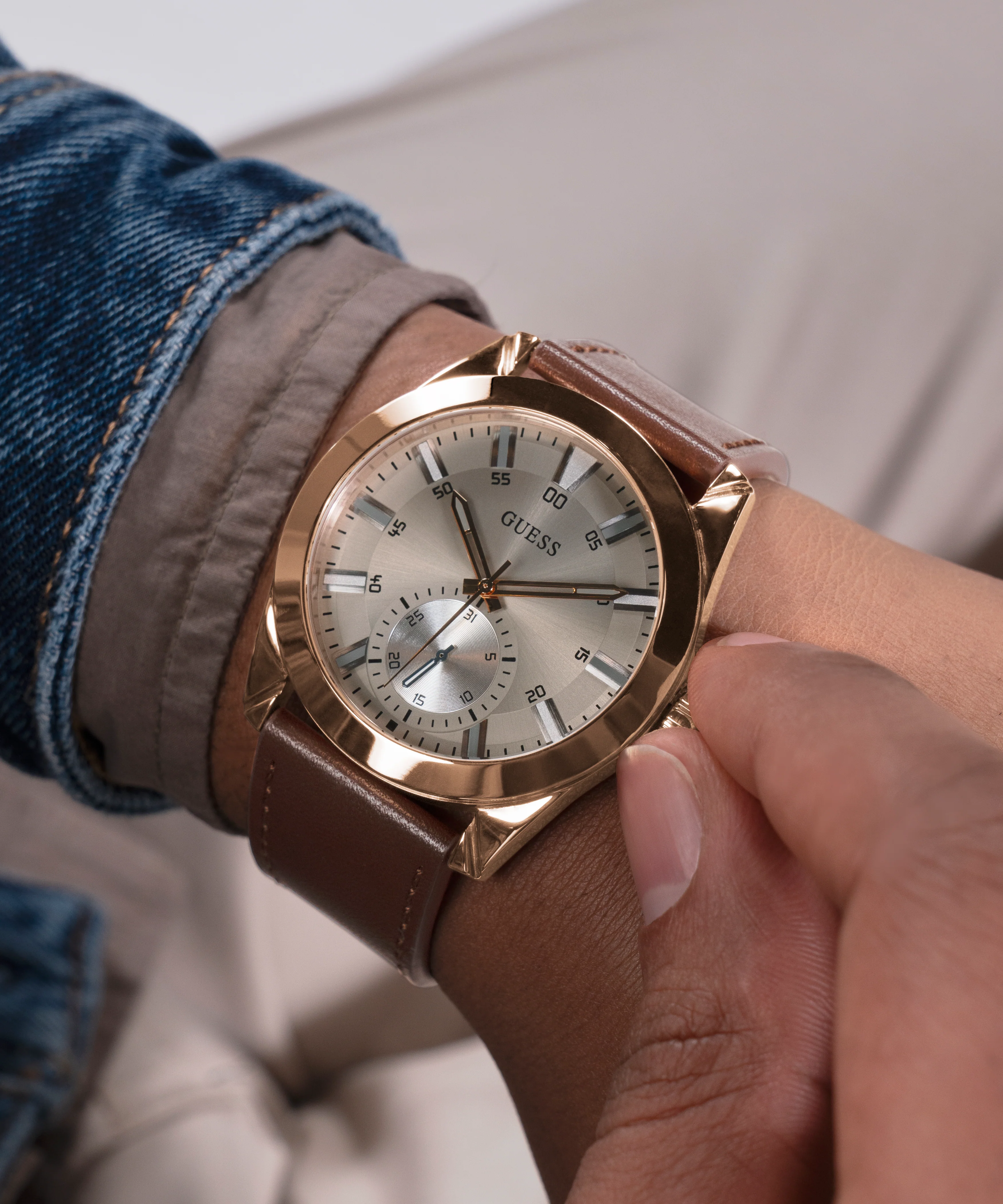 GUESS Mens Brown Rose Gold Tone Multi-function Watch - Image 5