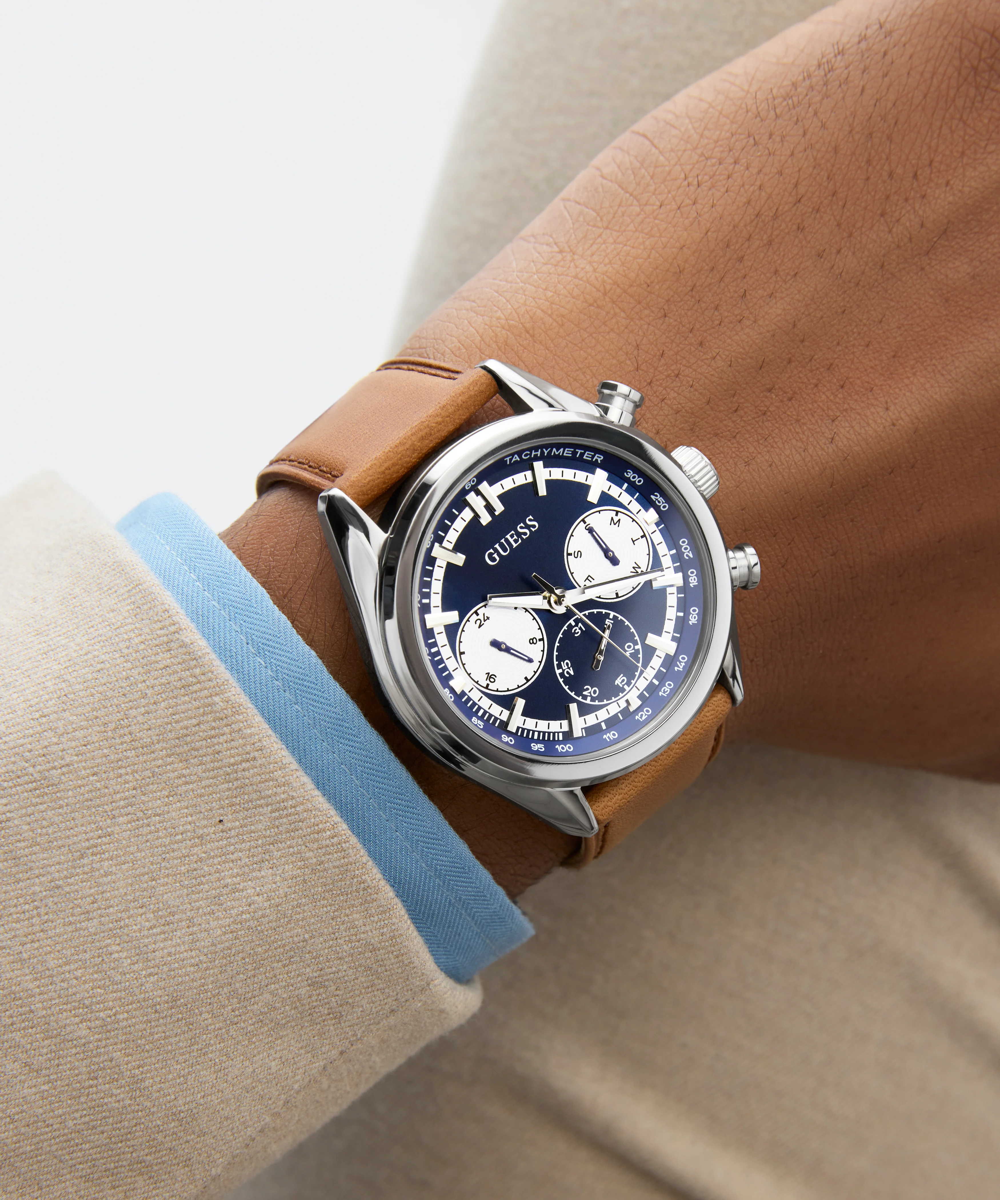 GUESS Mens Brown Silver Tone Multi-function Watch - Image 2