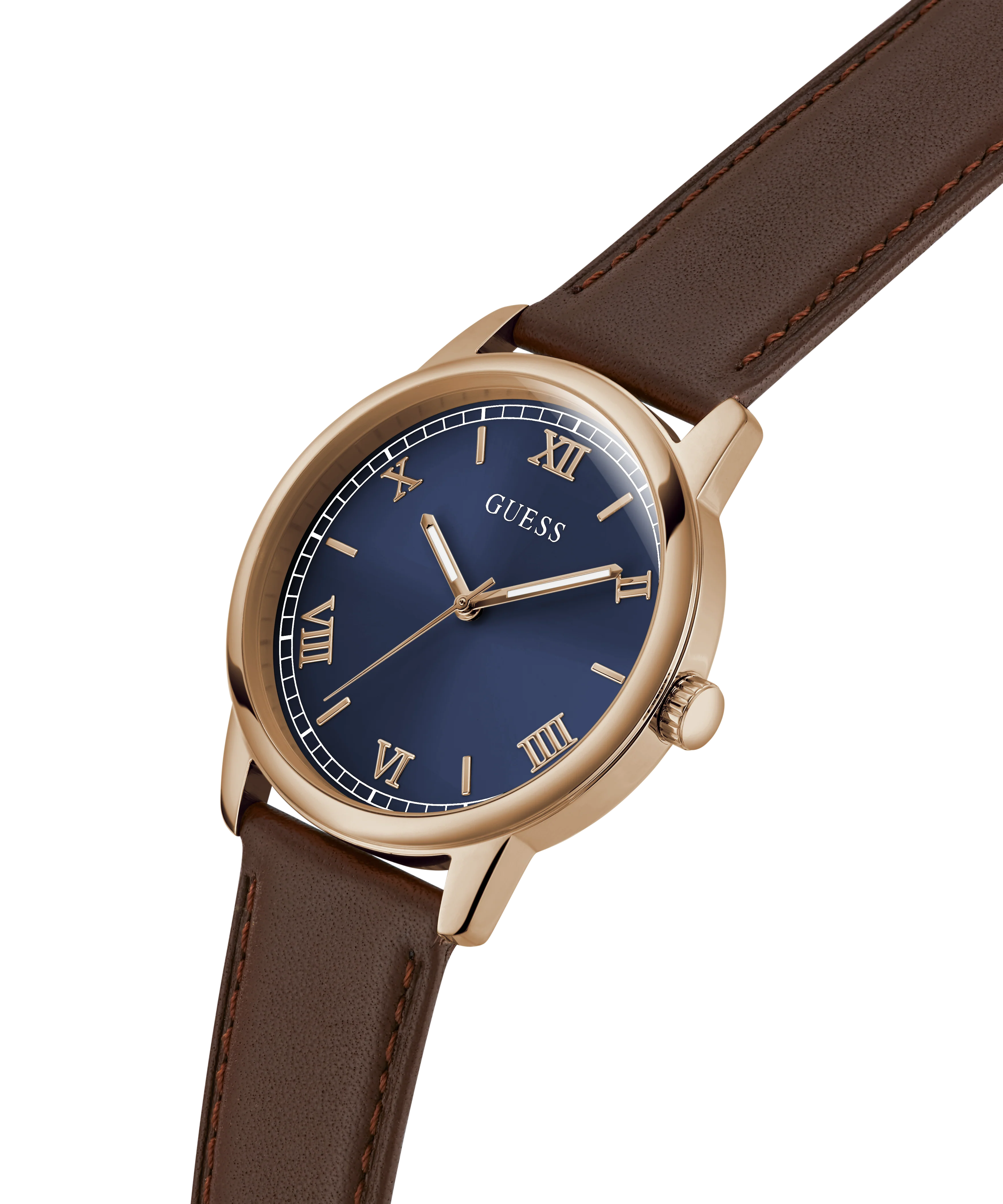 GUESS Mens Dark Brown Rose Gold Tone Analog Watch - Image 2