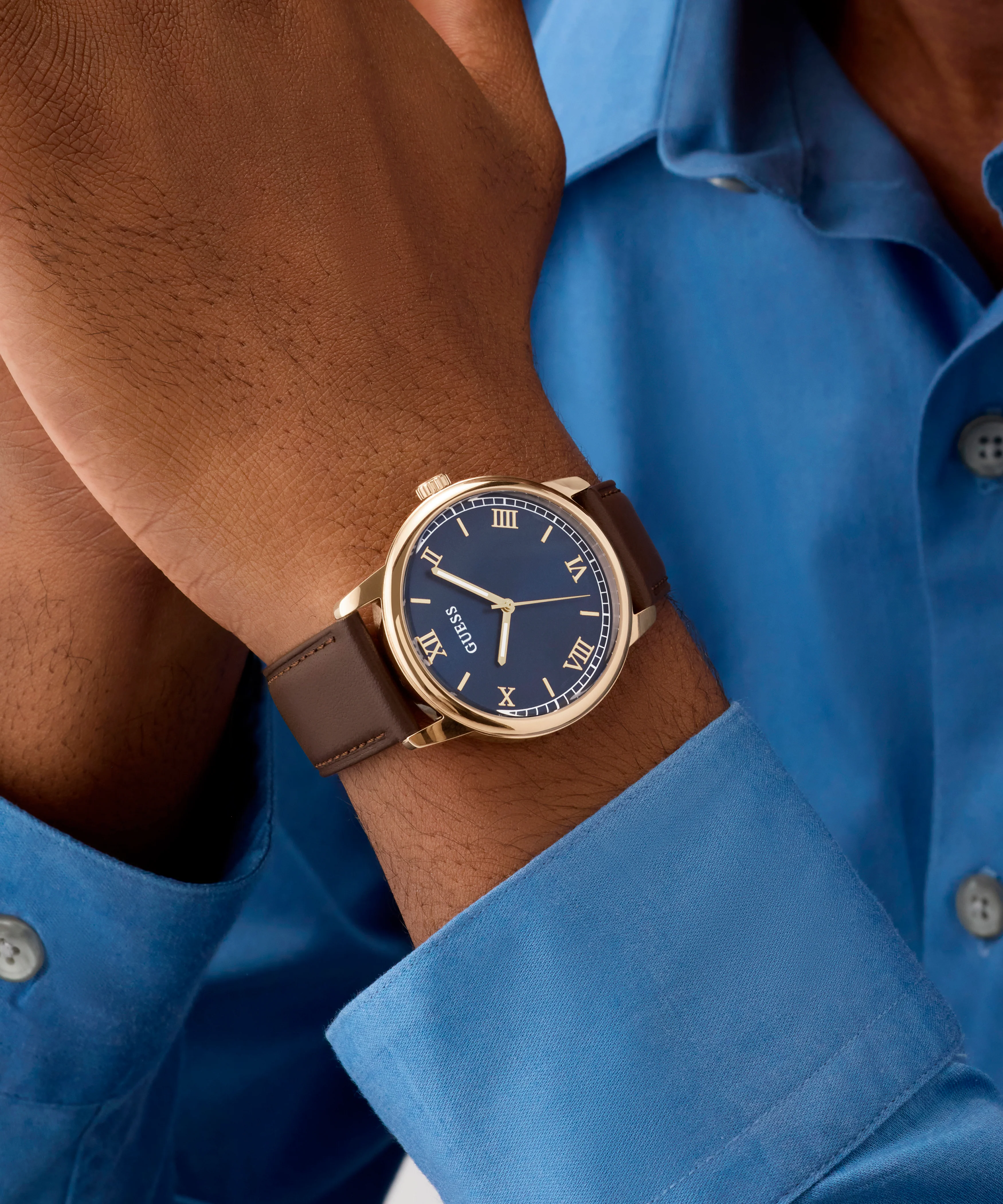 GUESS Mens Dark Brown Rose Gold Tone Analog Watch - Image 5