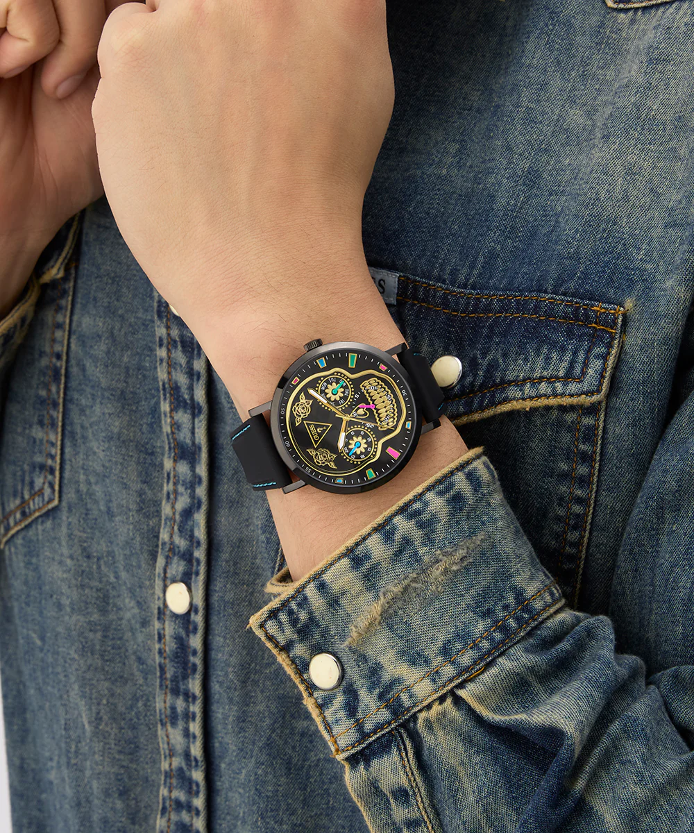 GUESS Mens Day Of The Dead Black Multi-function Watch - Image 3