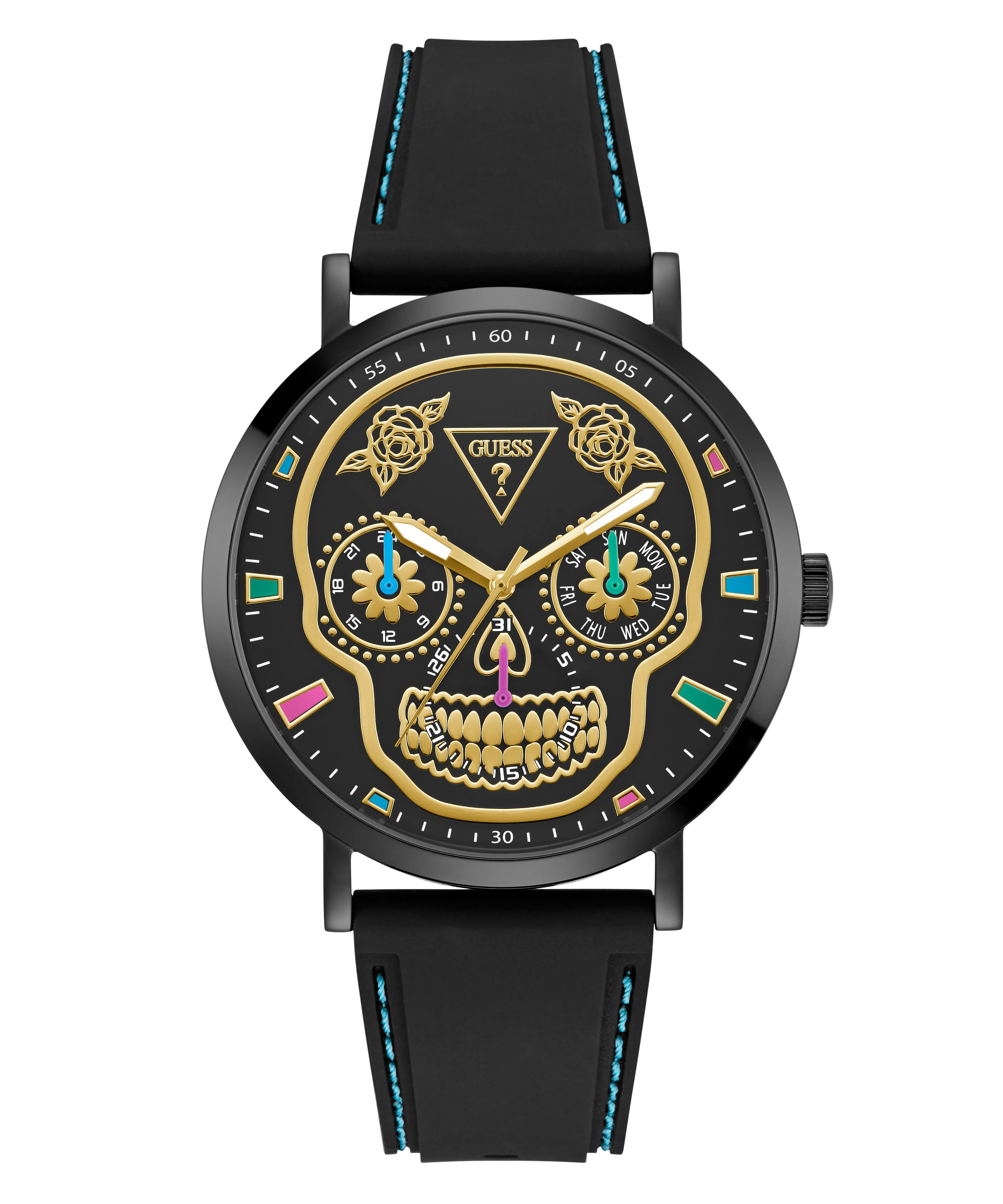 GUESS Mens Day Of The Dead Black Multi-function Watch - Image 4