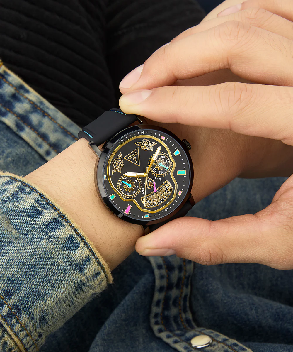 GUESS Mens Day Of The Dead Black Multi-function Watch - Image 5