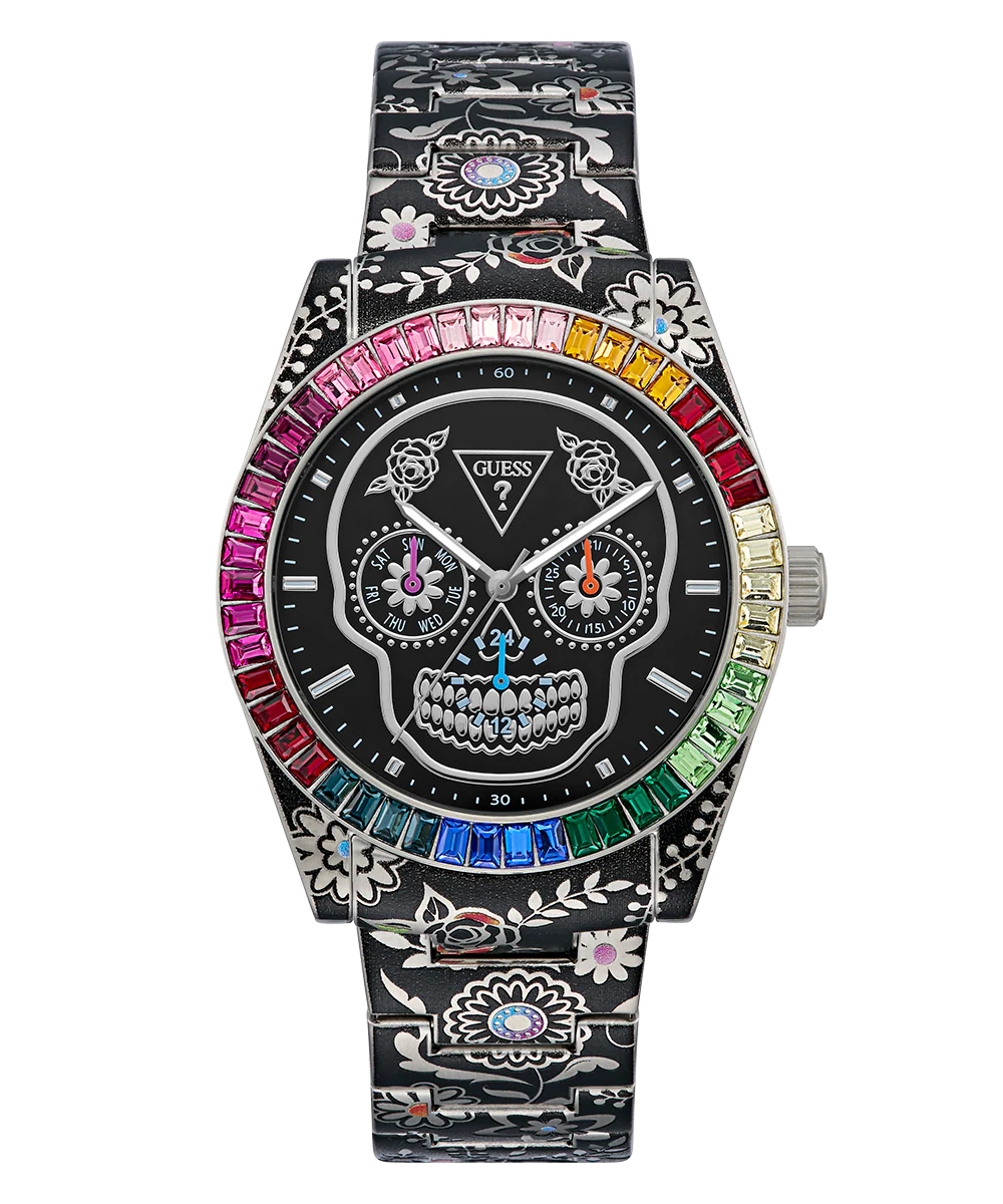 GUESS Mens Day Of The Dead Silver Tone Multi-function Watch - Image 4
