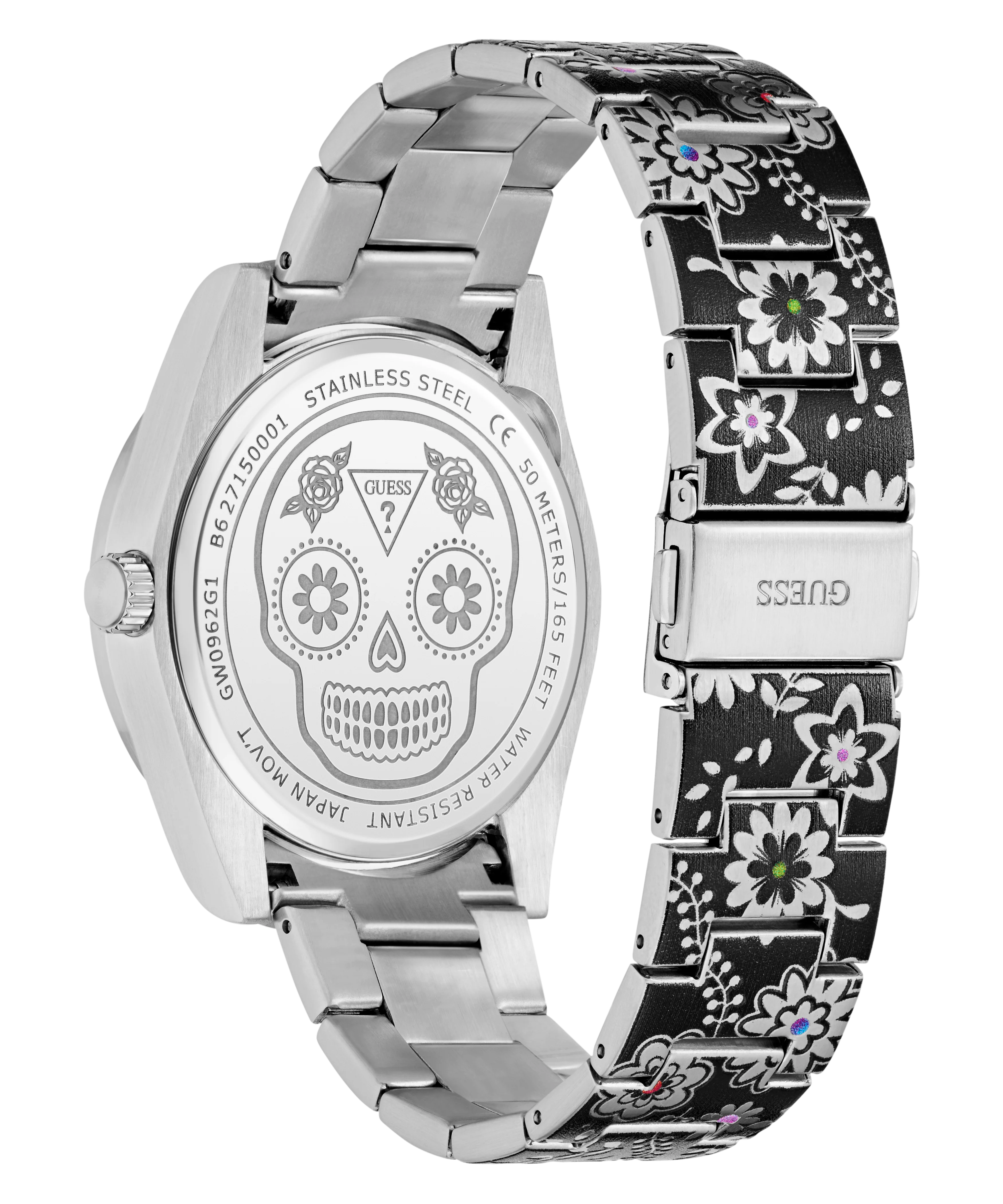 GUESS Mens Day Of The Dead Silver Tone Multi-function Watch - Image 8
