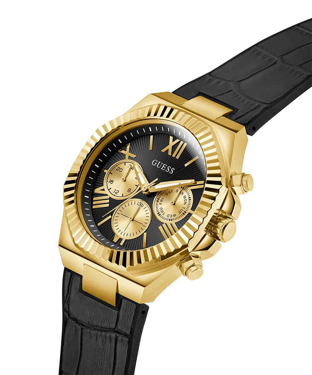 GUESS Mens Equity Black Gold Tone Multi-function Watch - Image 2