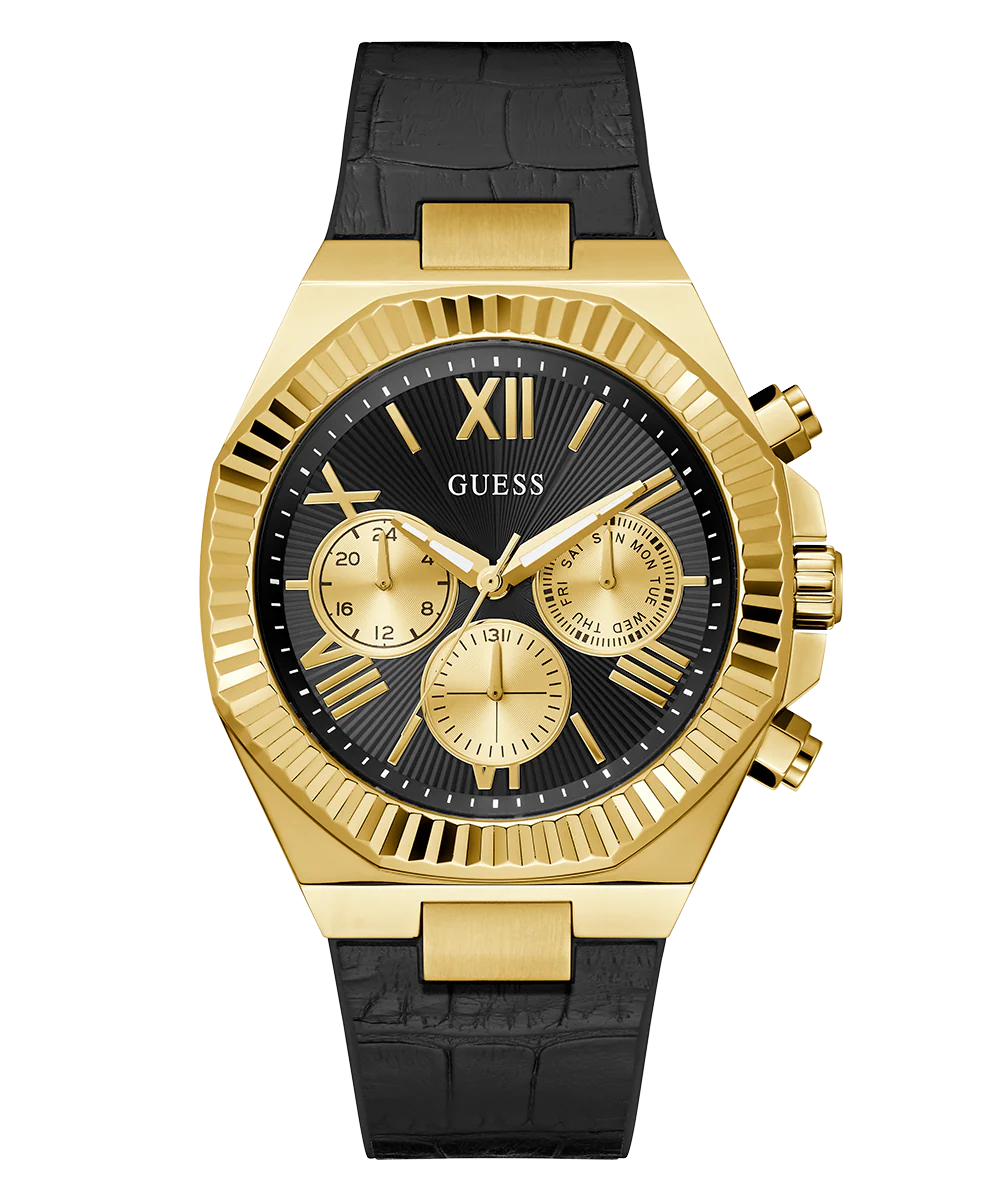 GUESS Mens Equity Black Gold Tone Multi-function Watch - Image 4