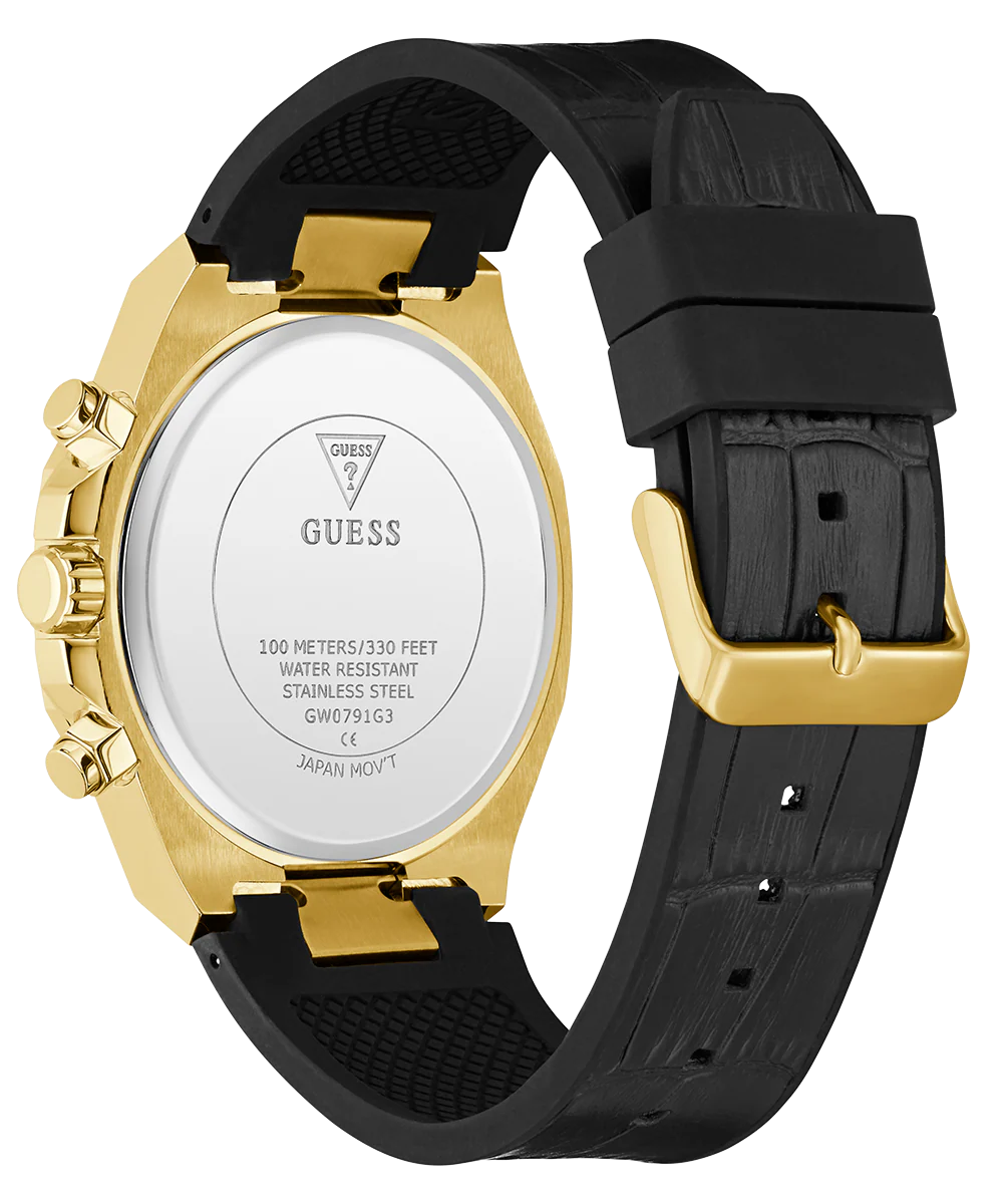GUESS Mens Equity Black Gold Tone Multi-function Watch - Image 7