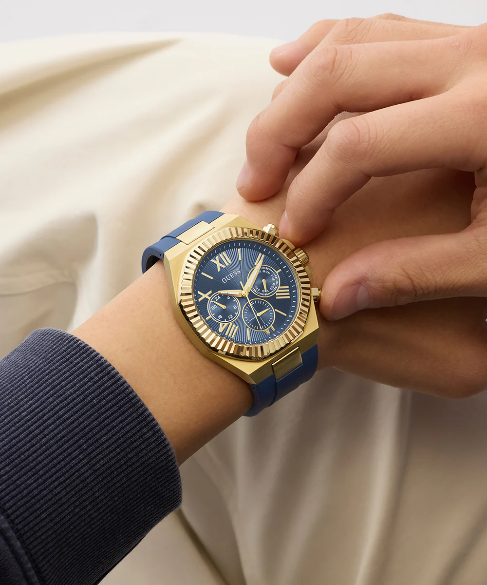 GUESS Mens Equity Blue Gold Tone Analog Watch - Image 3