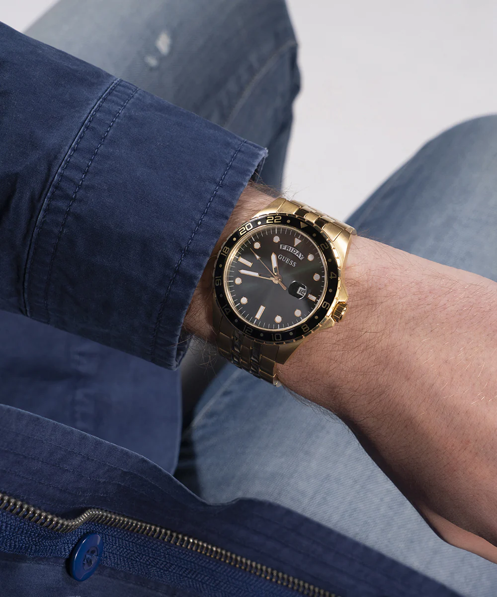 GUESS Mens Gold Tone Day/Date Watch - Image 2