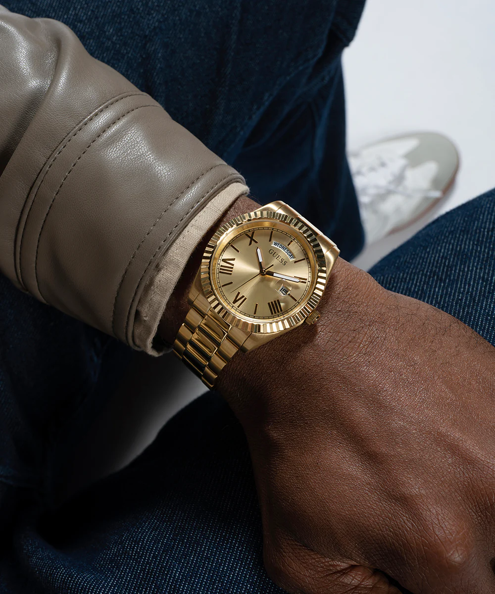 GUESS Mens Gold Tone Day/Date Watch - Image 5