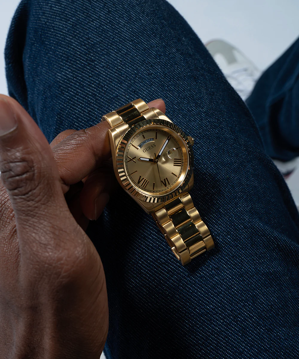 GUESS Mens Gold Tone Day/Date Watch - Image 6