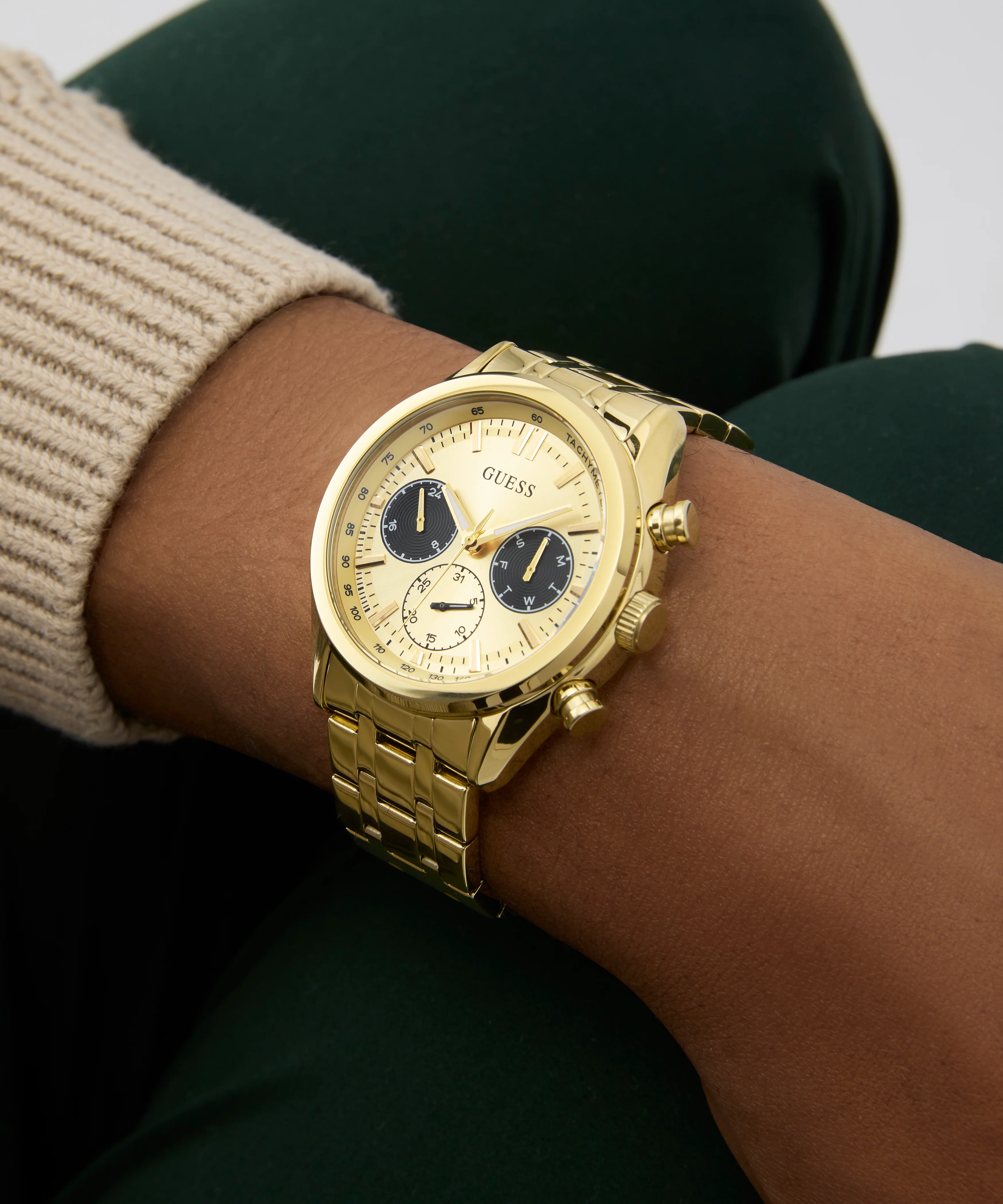 GUESS Mens Gold Tone Multi-function Watch - Image 2