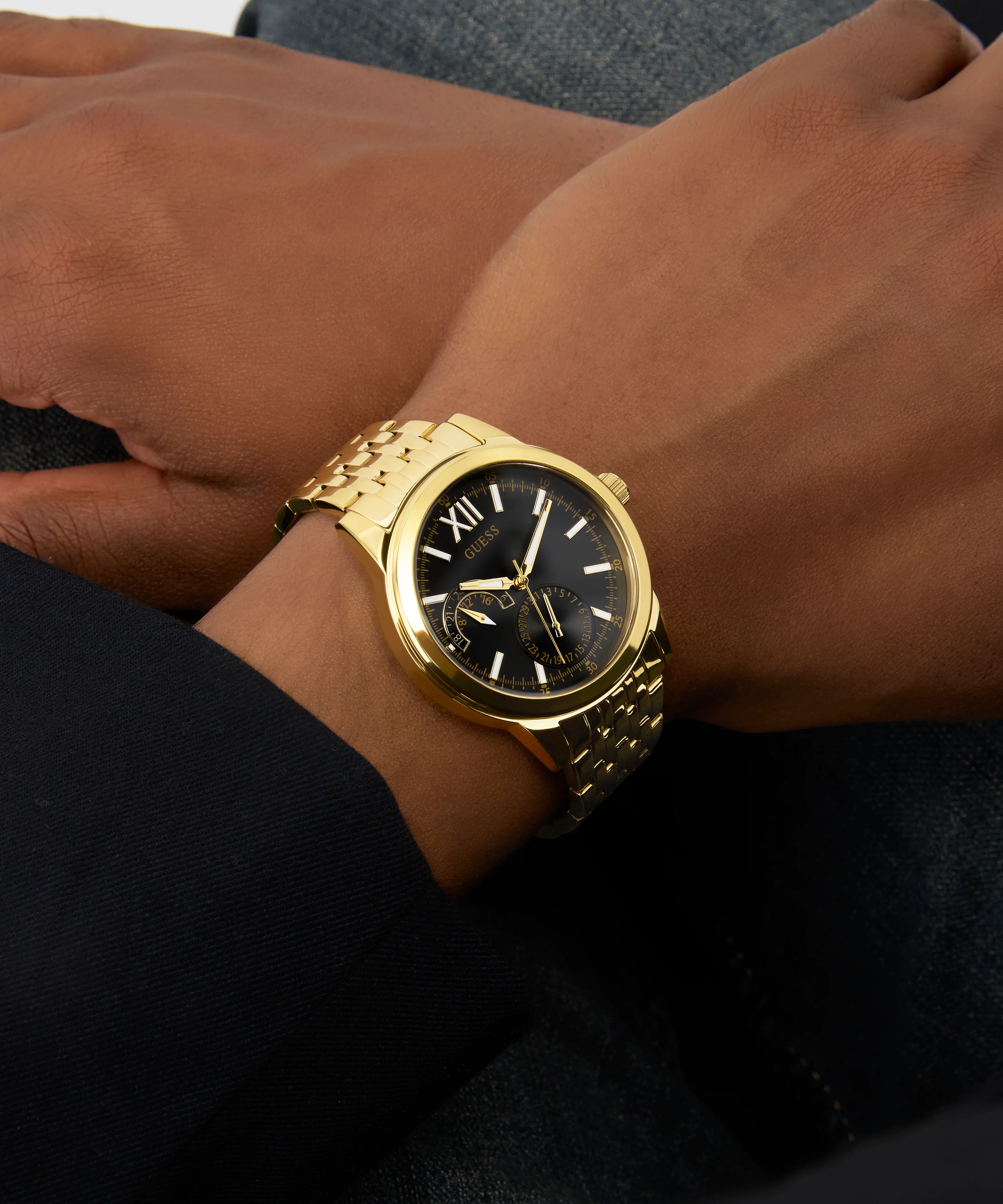 GUESS Mens Gold Tone Multi-function Watch - Image 2