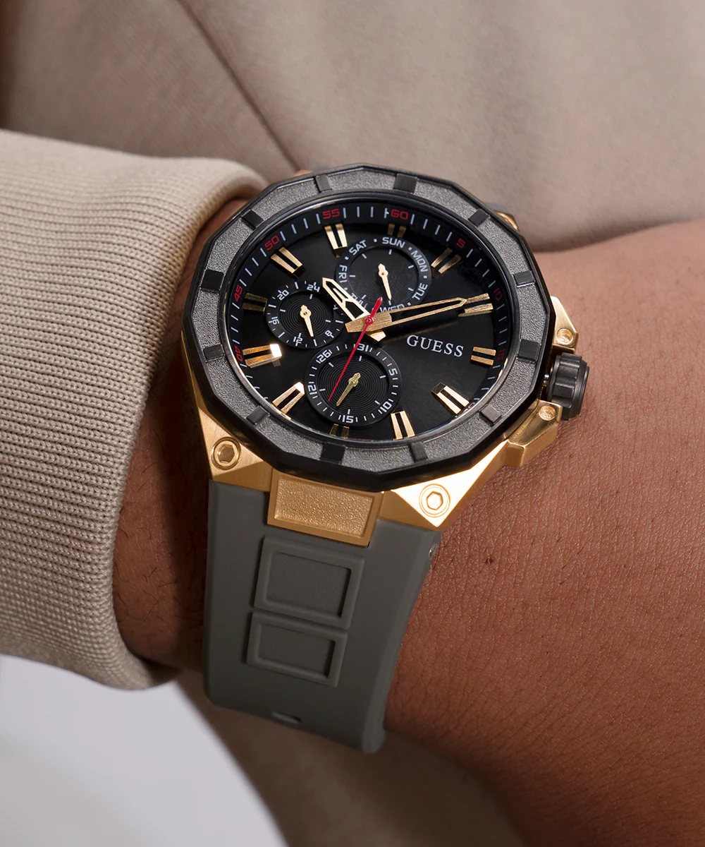 GUESS Mens Gray Gold Tone Multi-function Watch - Image 3